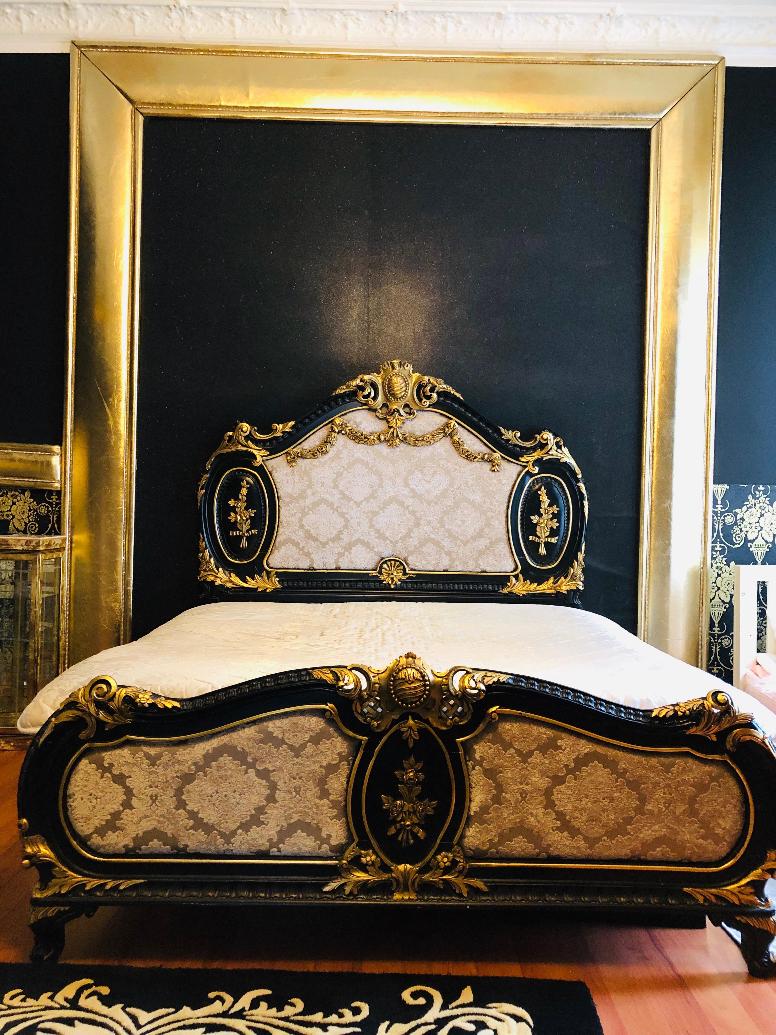 Hand-Carved Royal Bed in antique Louis XV Style Custom Made beech hand carved For Sale