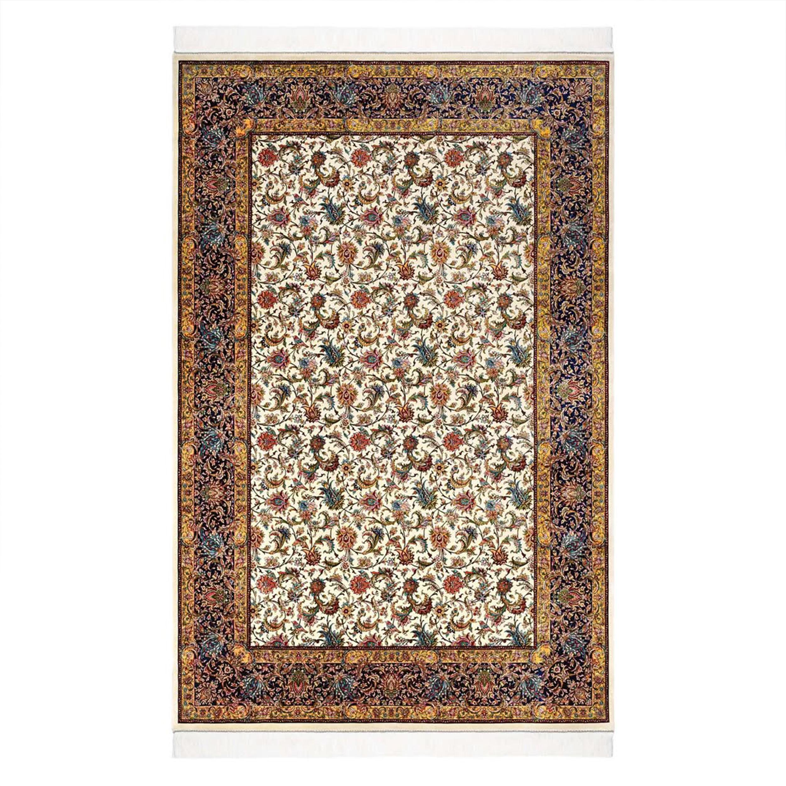 British Royal Blossom Field Persian Pure Silk Carpet, Iranian Craftsmanship, 0053 For Sale