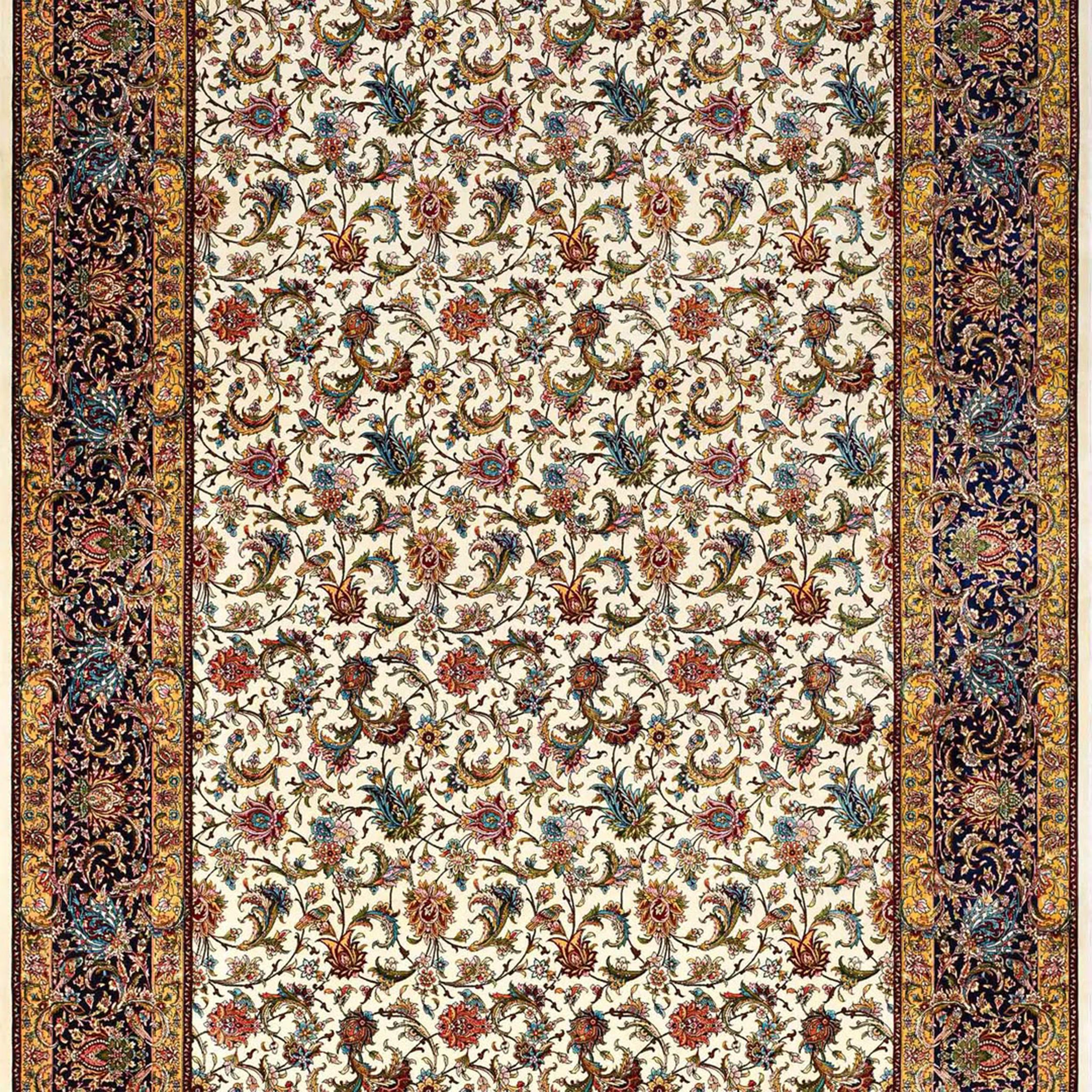 Hand-Knotted Royal Blossom Field Persian Pure Silk Carpet, Iranian Craftsmanship, 0053 For Sale