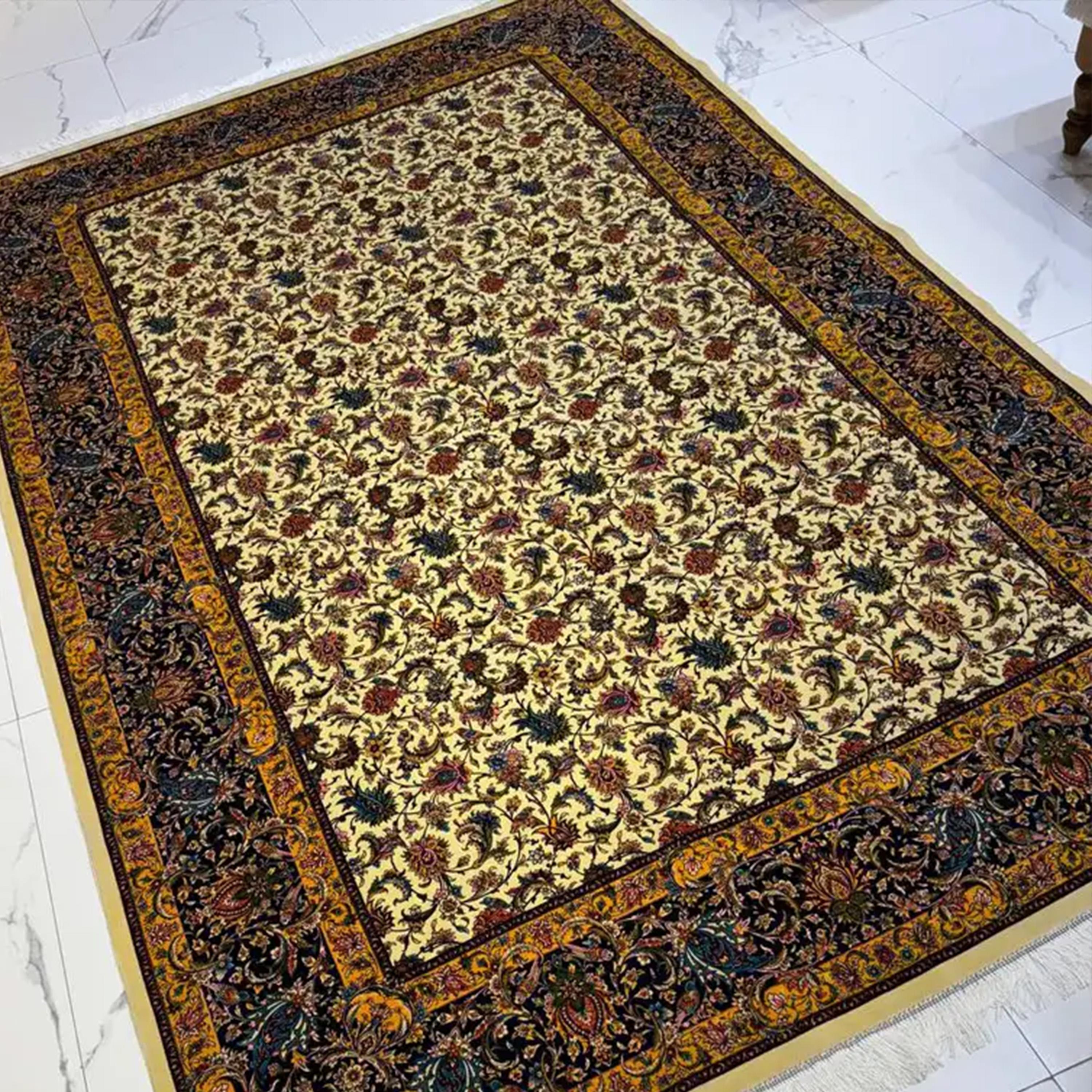Contemporary Royal Blossom Field Persian Pure Silk Carpet, Iranian Craftsmanship, 0053 For Sale