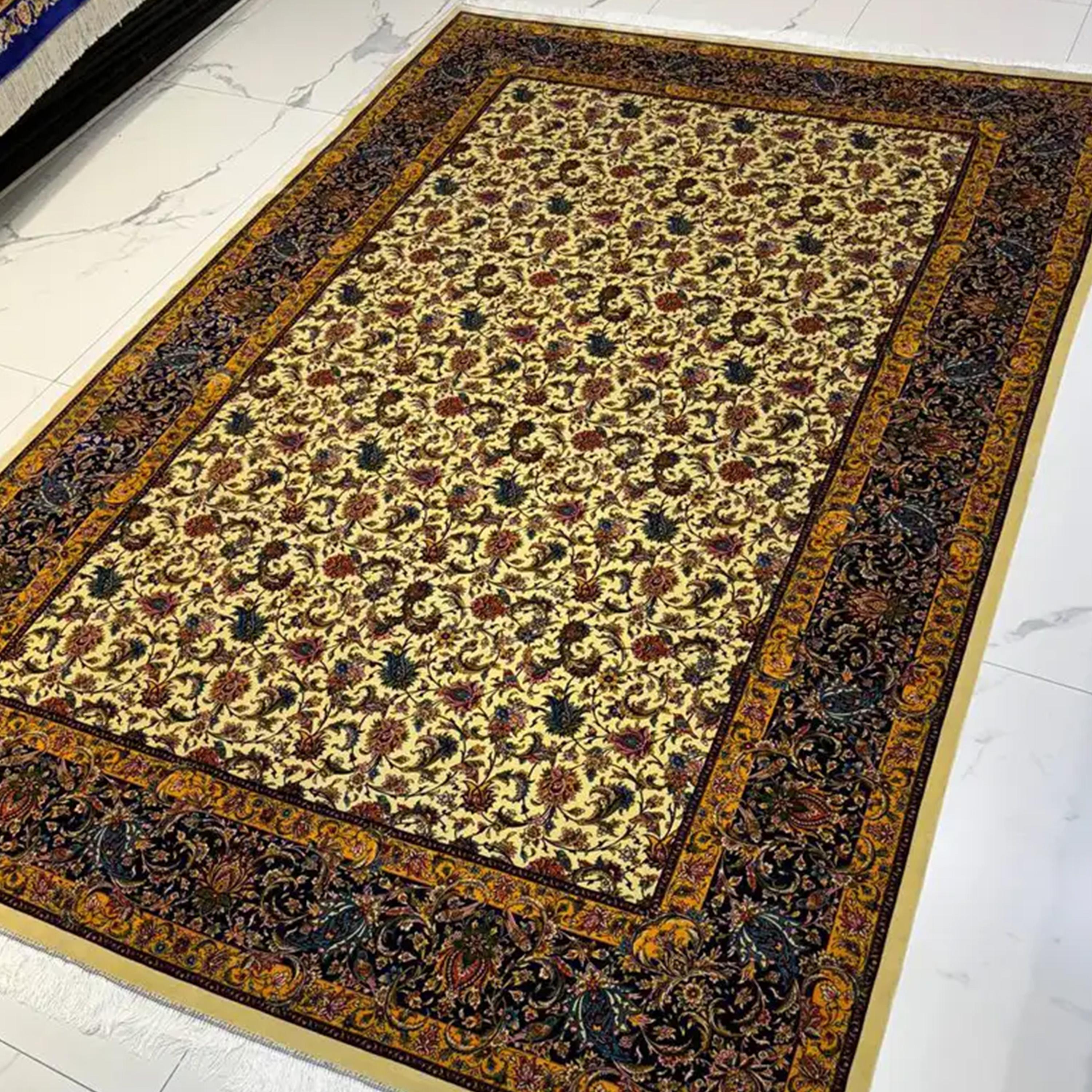 Royal Blossom Field Persian Pure Silk Carpet, Iranian Craftsmanship, 0053 For Sale 2