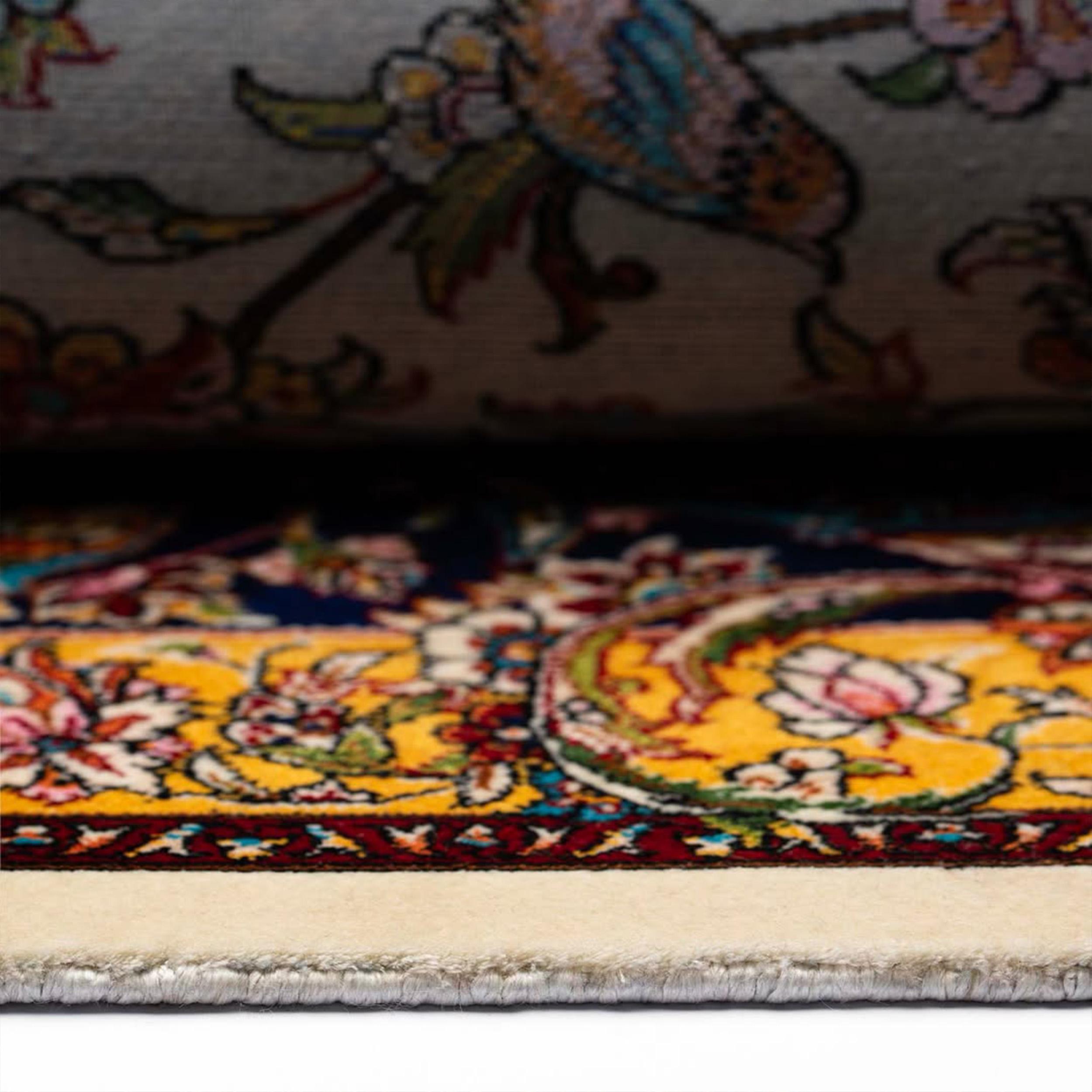 Royal Blossom Field Persian Pure Silk Carpet, Iranian Craftsmanship, 0053 For Sale 3