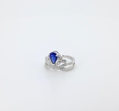 Zaffiro blu reale da 1,09 carati (riscaldato, Sri Lanka) Anello con diamante a tiara, US 5, 18 carati