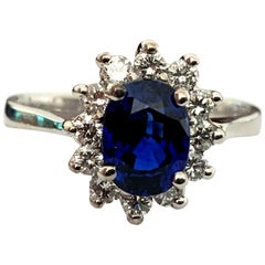 Royal Blue 1.42 Carat Natural Sapphire and Diamond Ring 18 Karat GIA Certified