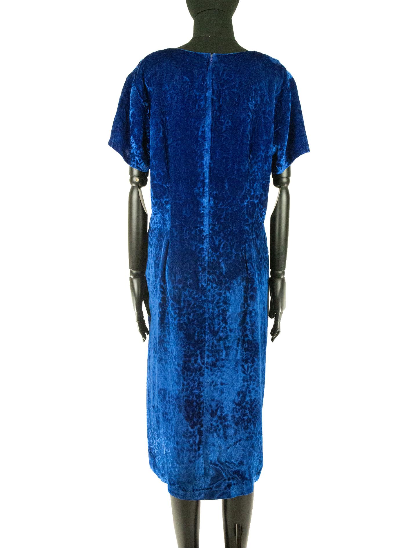 Royal Blue 1960s Sam Paula Velvet Dress For Sale 1