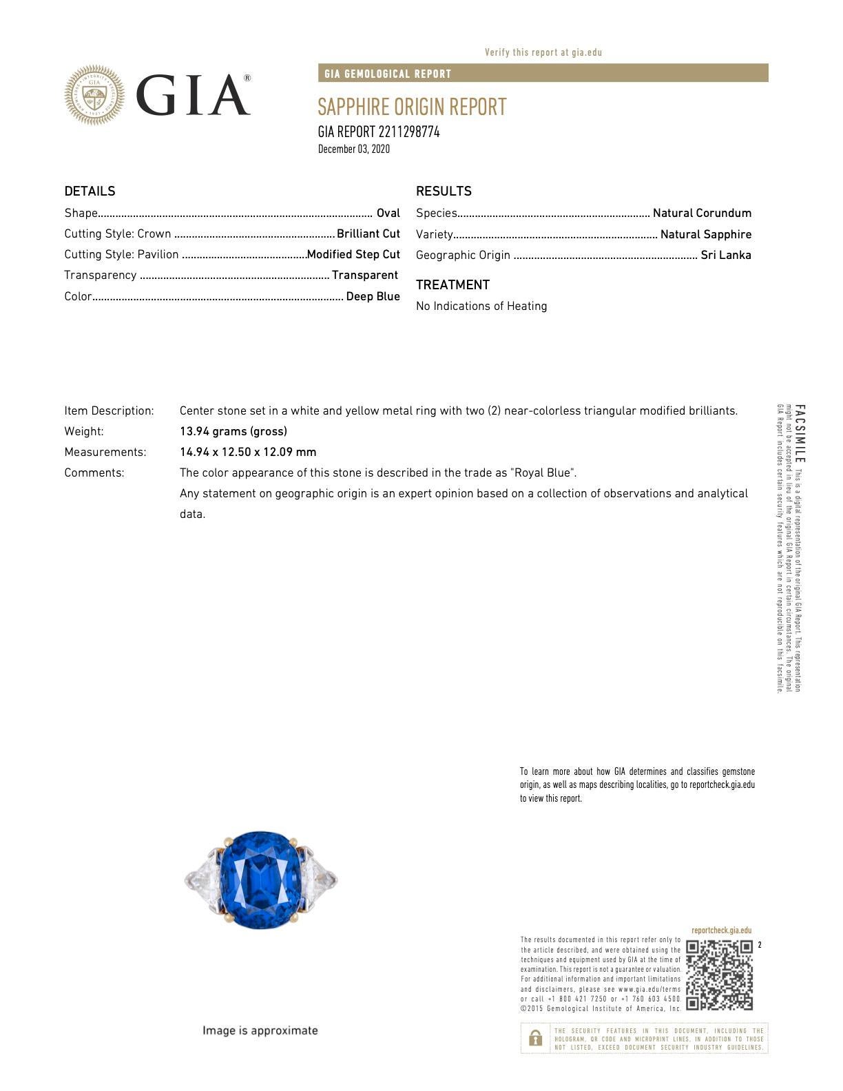 Royal Blue 22.66 Carats No Heat Ceylon Sapphire Diamond Platinum Ring Gubelin 7