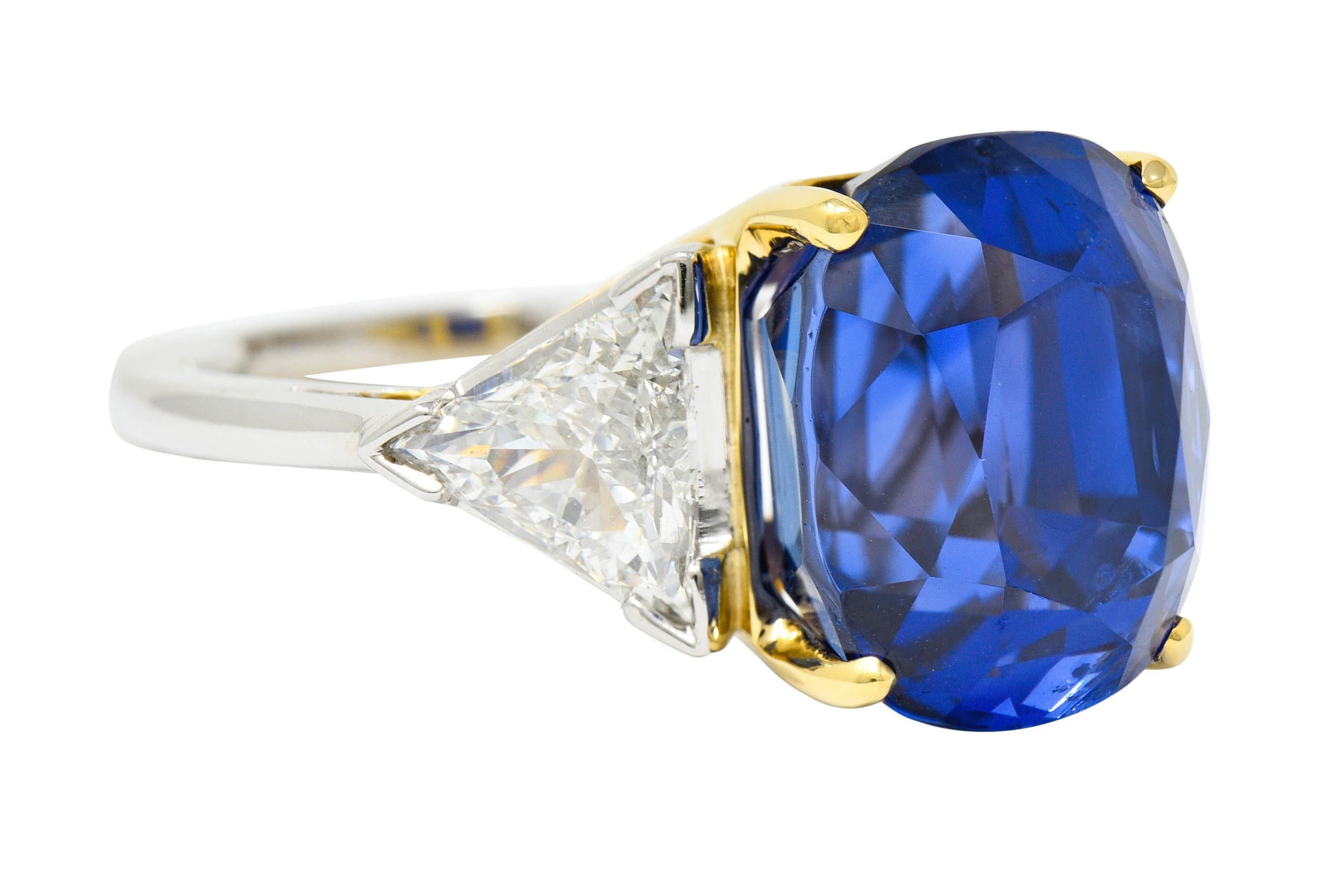 Oval Cut Royal Blue 22.66 Carats No Heat Ceylon Sapphire Diamond Platinum Ring Gubelin