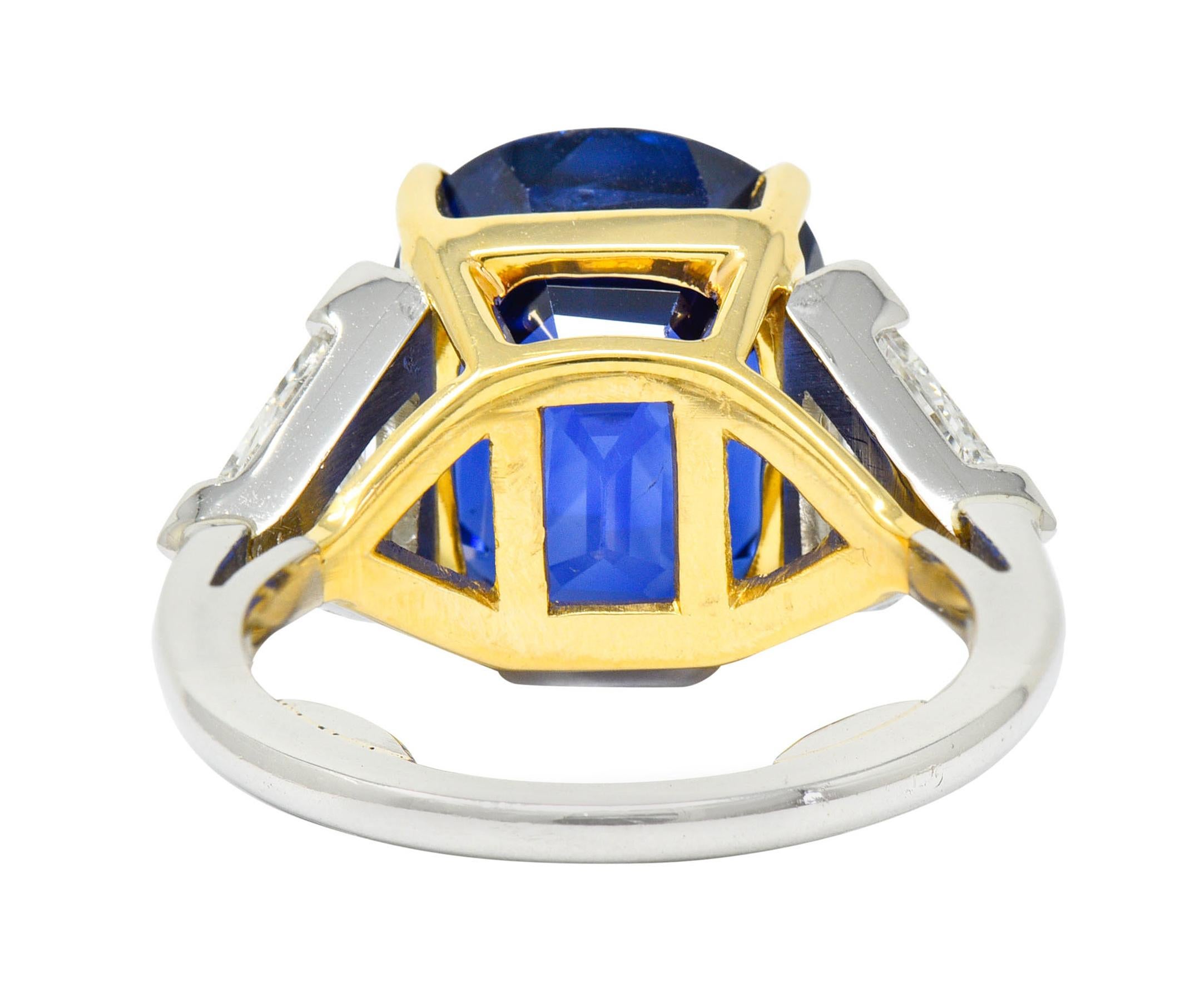 Women's or Men's Royal Blue 22.66 Carats No Heat Ceylon Sapphire Diamond Platinum Ring Gubelin