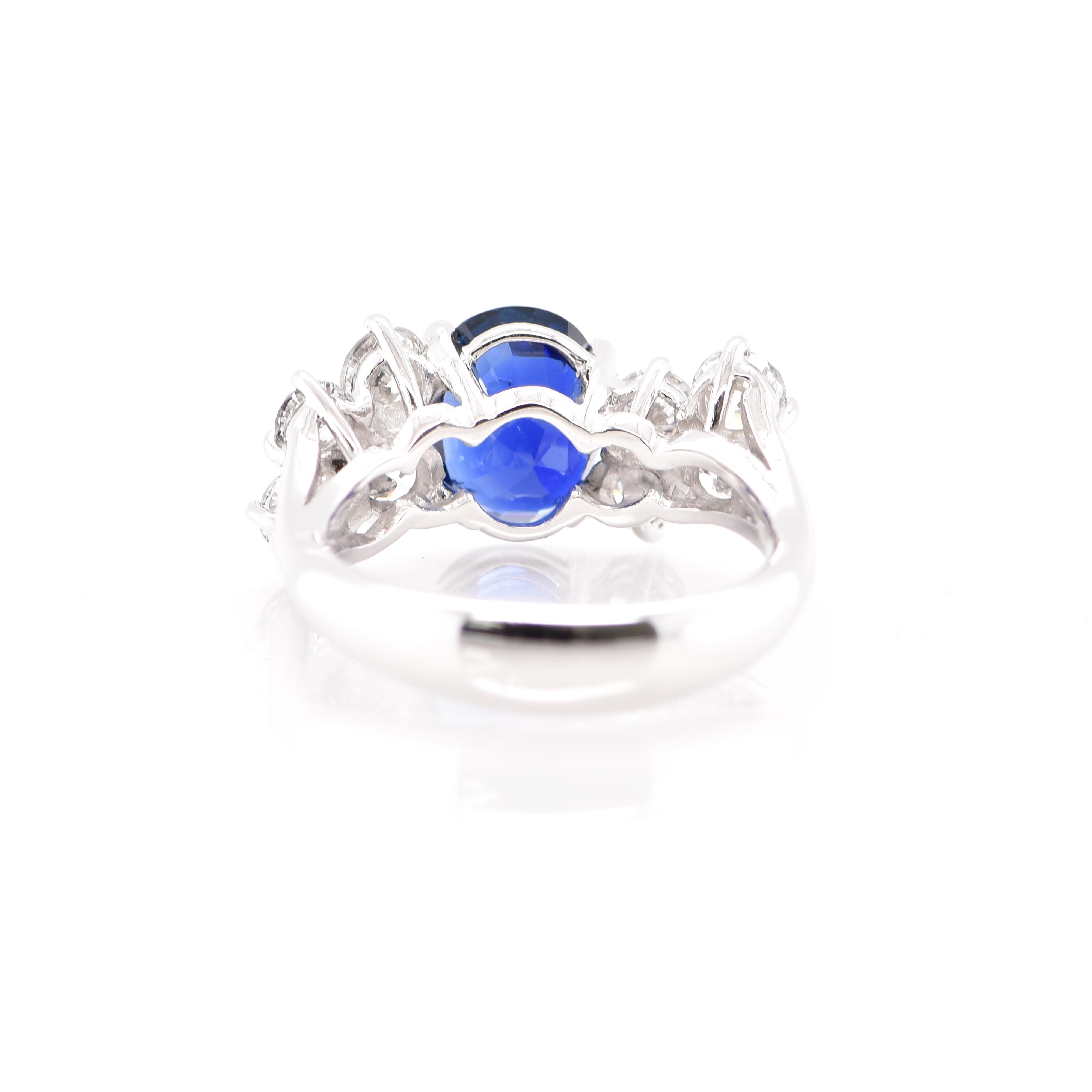 A stunning Engagement/Cocktail Ring featuring a GIA Certified 2.36 Carat Royal Blue, Untreated, Burmese Sapphire and 1.31 Carats of Diamond Accents set in Platinum. Sapphires have extraordinary durability - they excel in hardness as well as