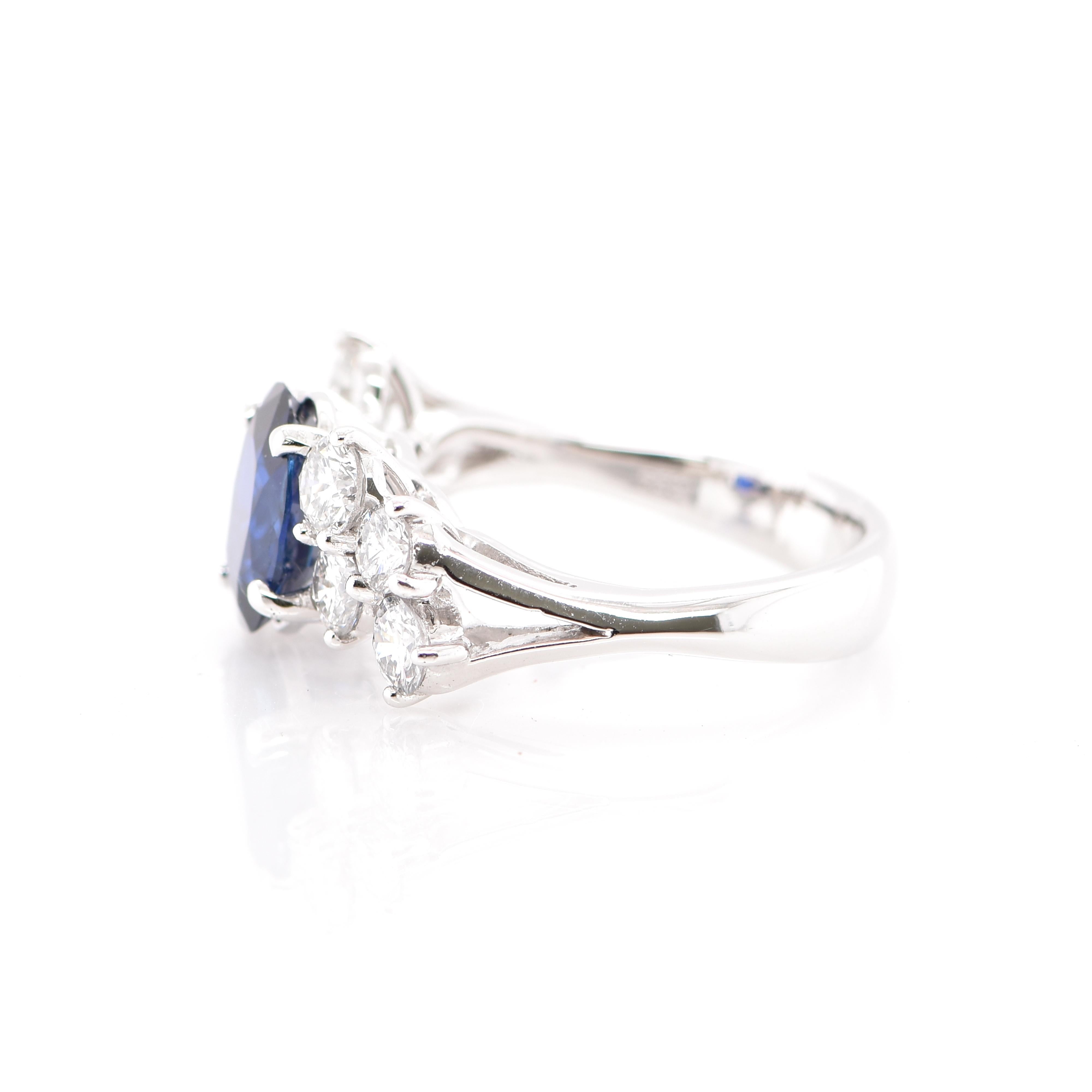 Royal Blue 2.36 Carat Untreated Burmese Sapphire & Diamond Ring Set in Platinum In New Condition In Tokyo, JP