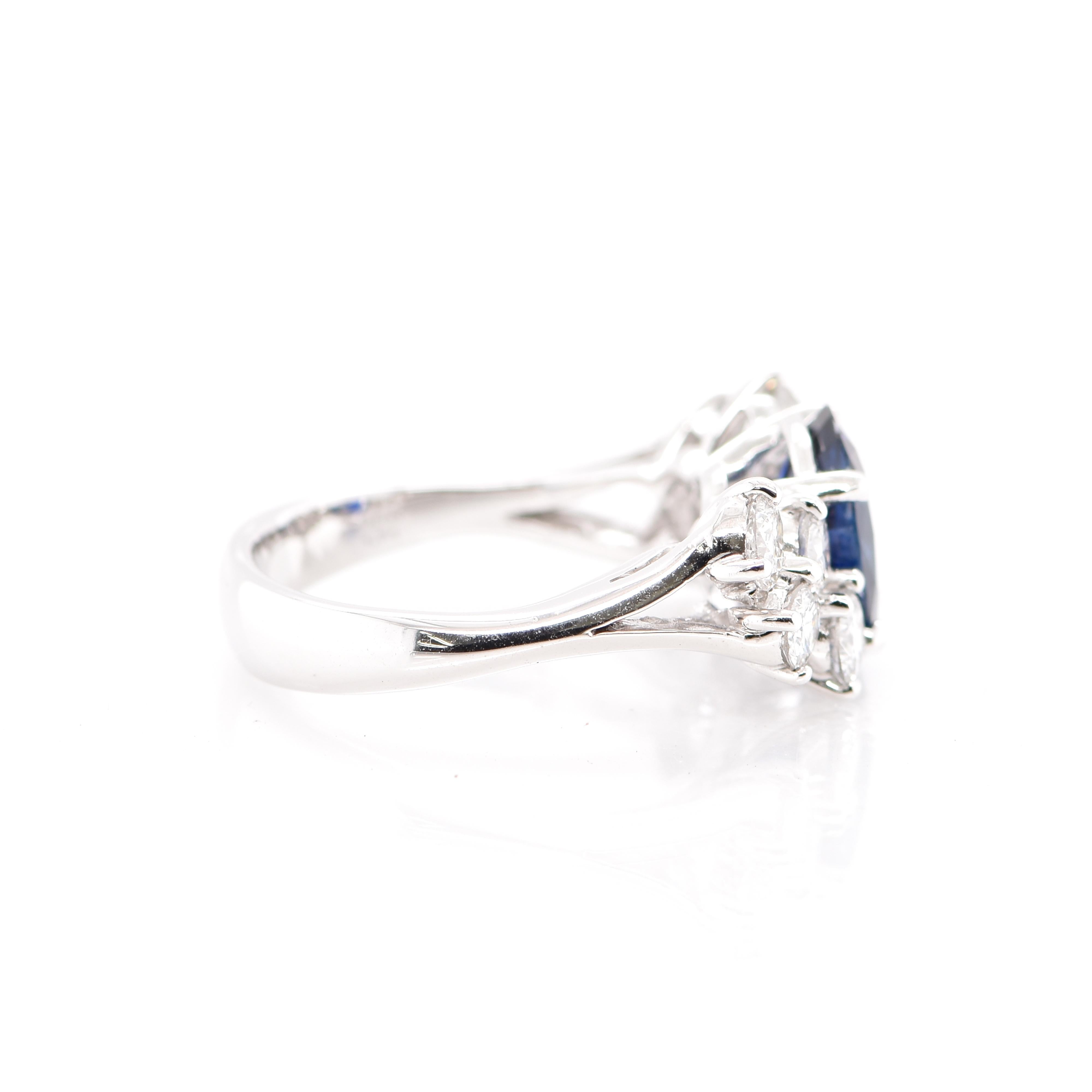 Women's Royal Blue 2.36 Carat Untreated Burmese Sapphire & Diamond Ring Set in Platinum