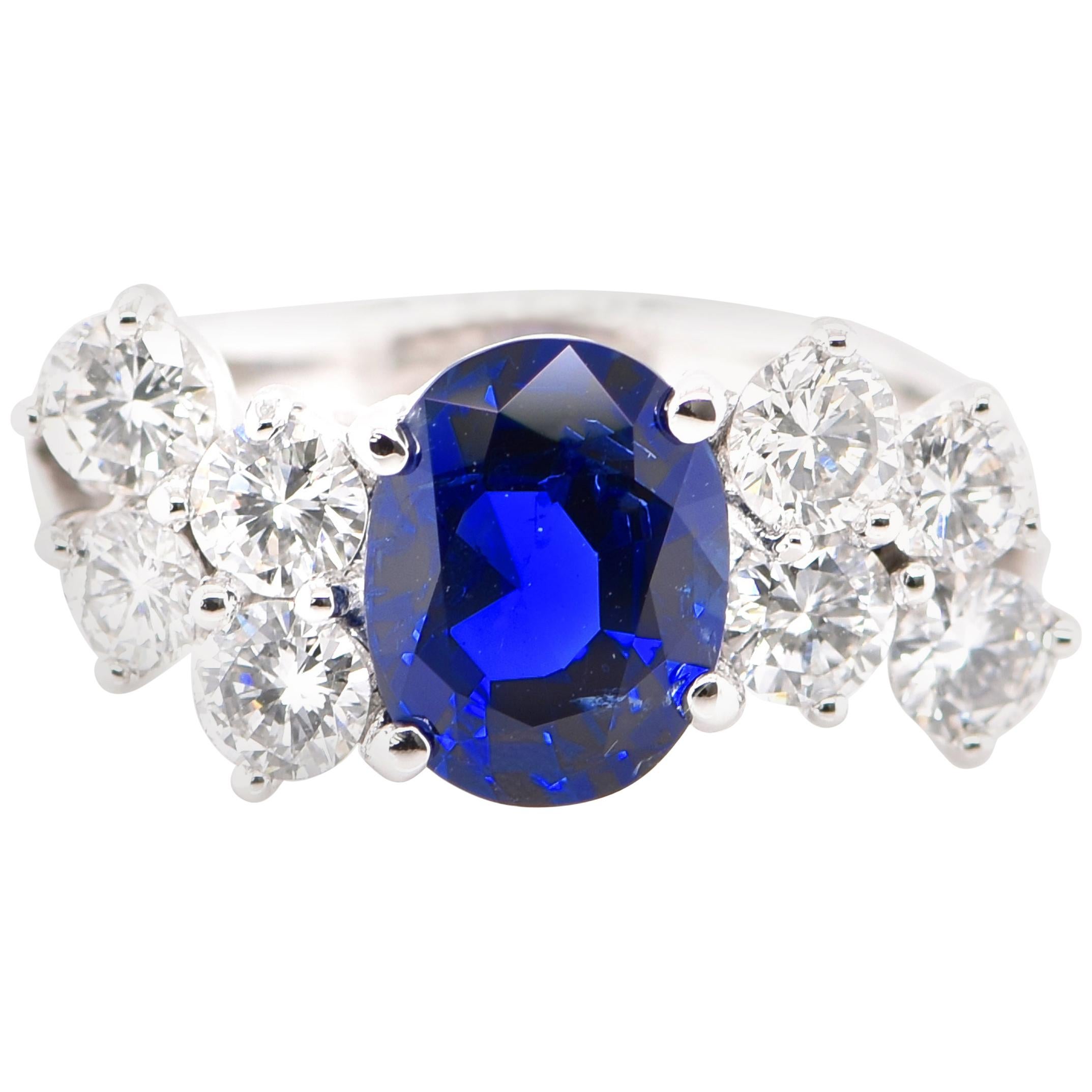 Royal Blue 2.36 Carat Untreated Burmese Sapphire & Diamond Ring Set in Platinum