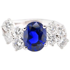 Royal Blue 2,36 Karat unbehandelter burmesischer Saphir & Diamant Ring aus Platin