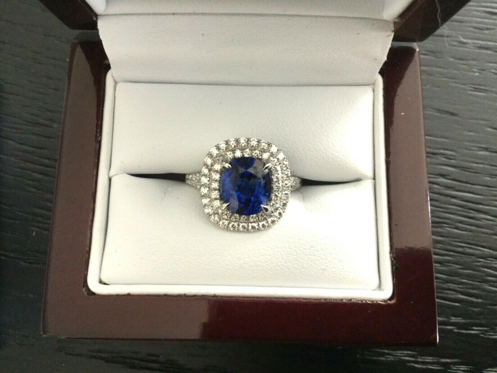 Royal Blue 2.68 Carat Natural Sapphire and Diamond Ring GIA Certified 6