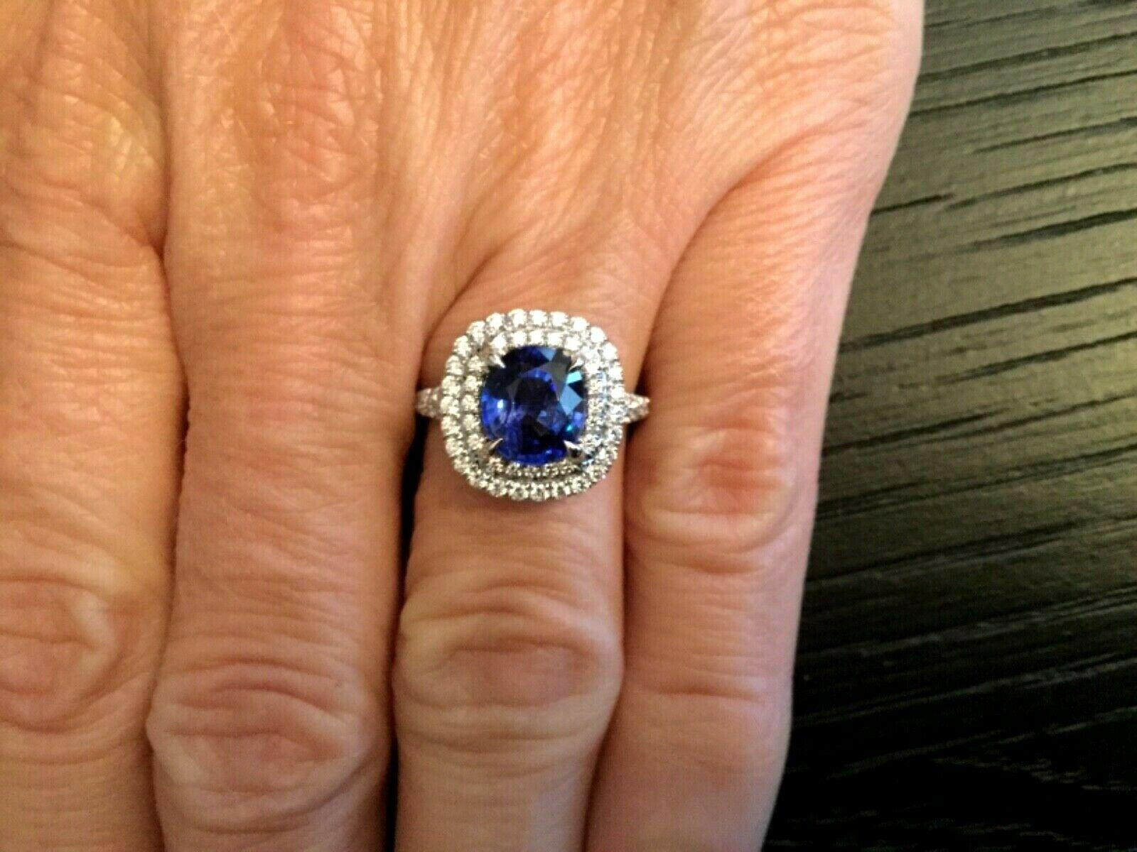 Royal Blue 2.68 Carat Natural Sapphire and Diamond Ring GIA Certified 8