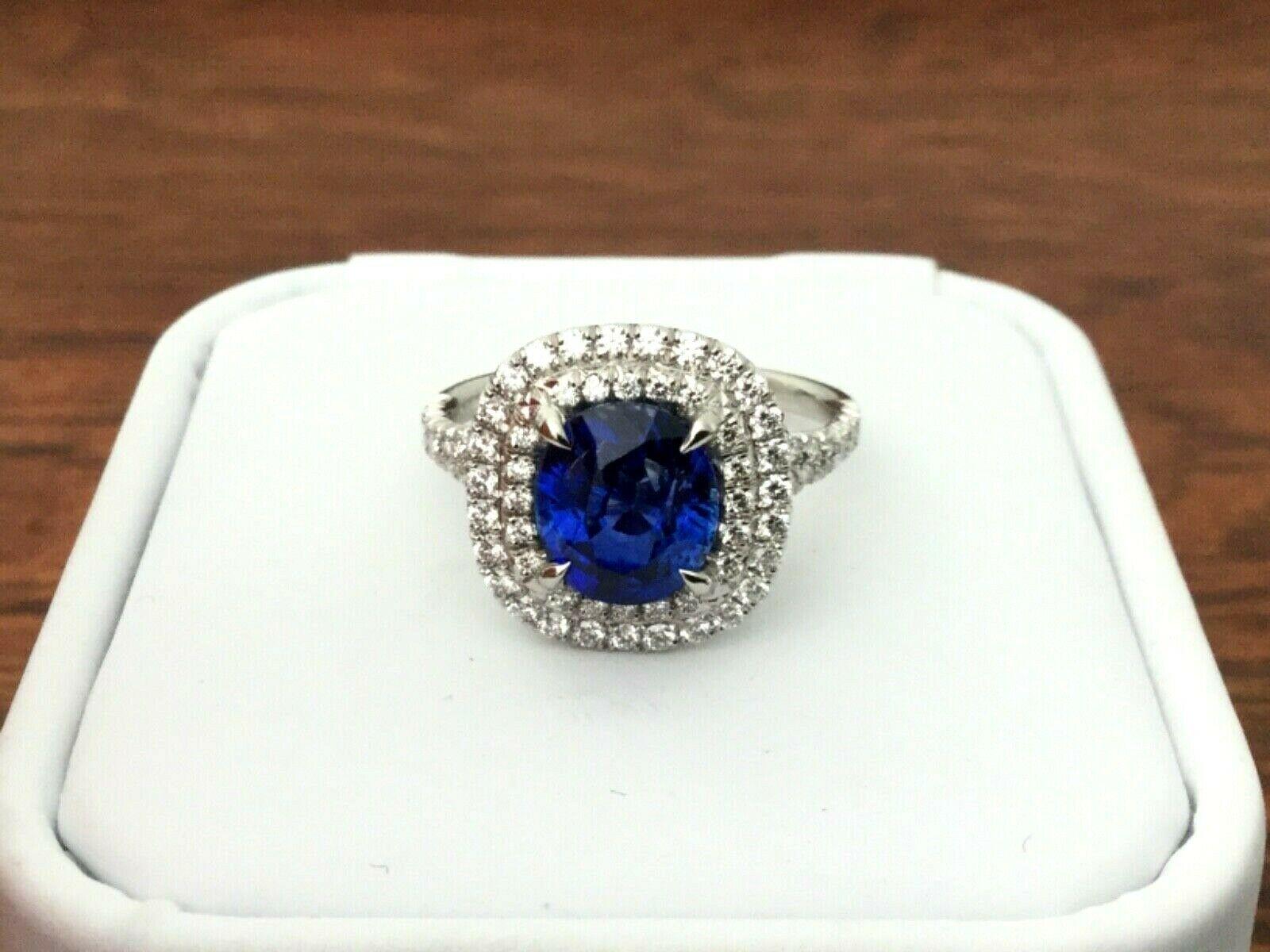 Royal Blue 2.68 Carat Natural Sapphire and Diamond Ring GIA Certified 1