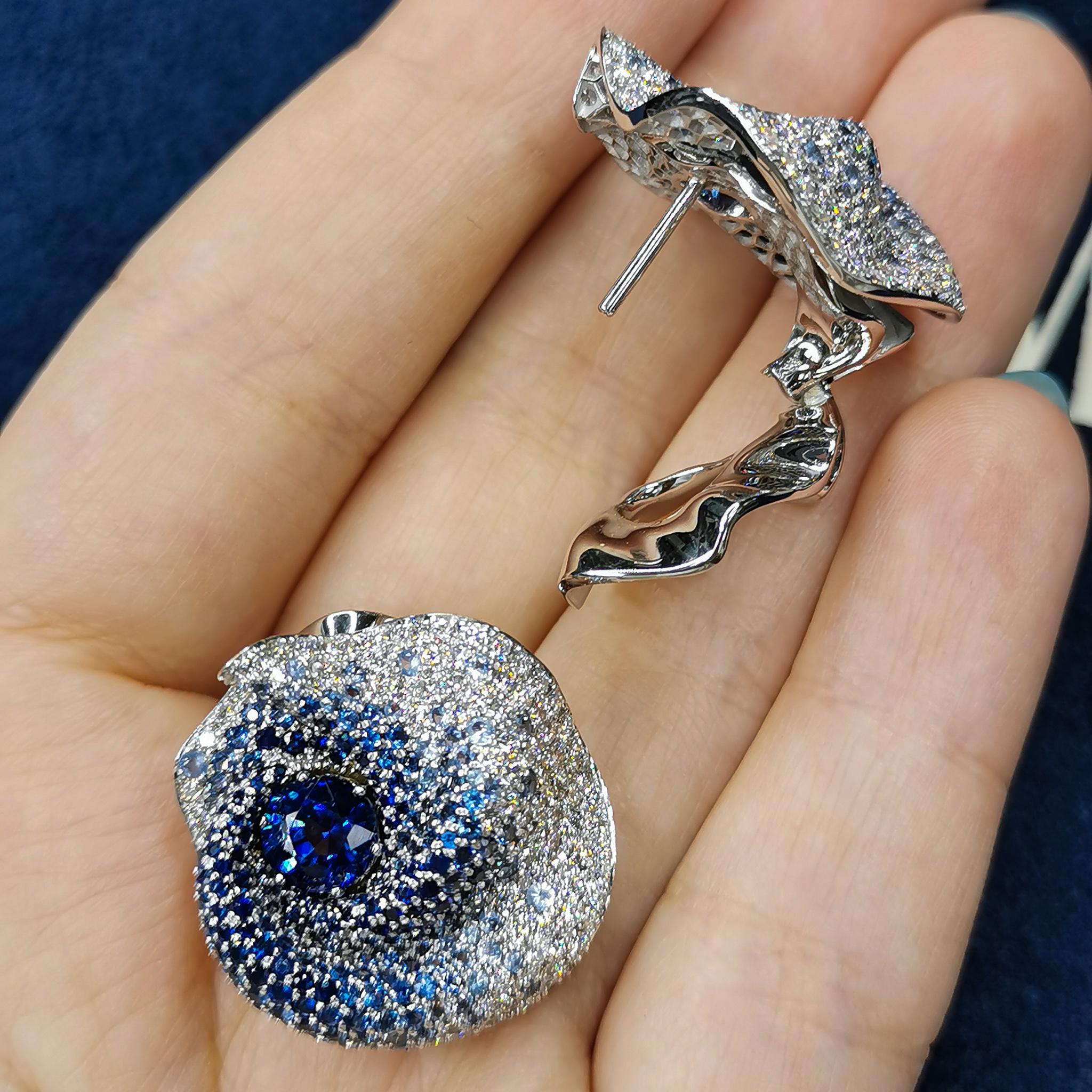 Women's Royal Blue 2.70 Carat Sapphires Diamonds 18 Karat White Gold Earrings