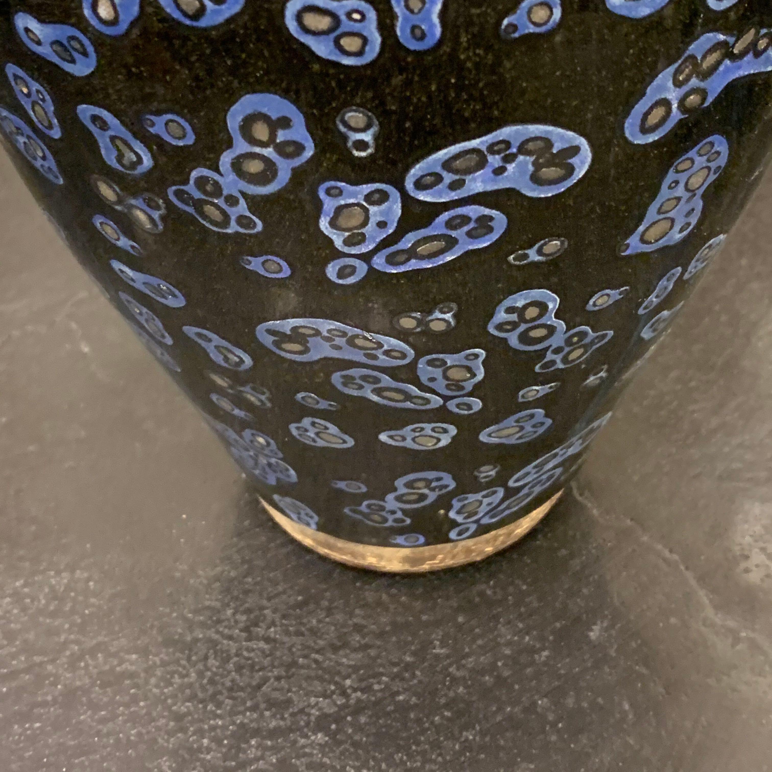 Chinese Royal Blue and Black Patterned Ceramic Vase, China, Contemporary