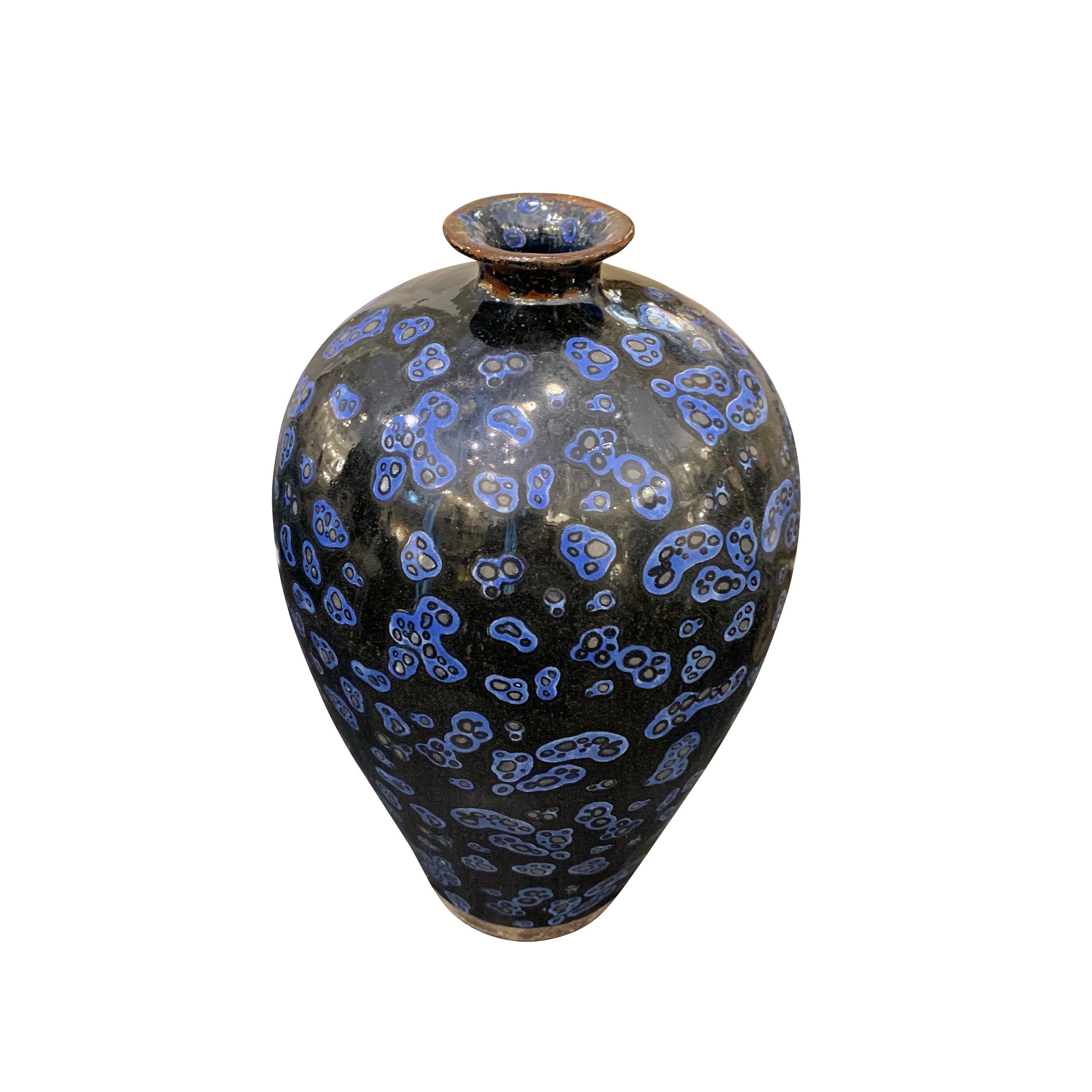 Royal Blue and Black Patterned Ceramic Vase, China, Contemporary
