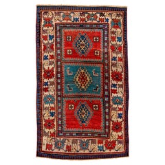 Royal Blue and Classic Traditional Red with Three Center Motifs - Circa 1900