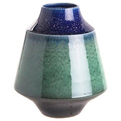 Royal Blue and Jade Squat Shaped Vase, China, Contemporary