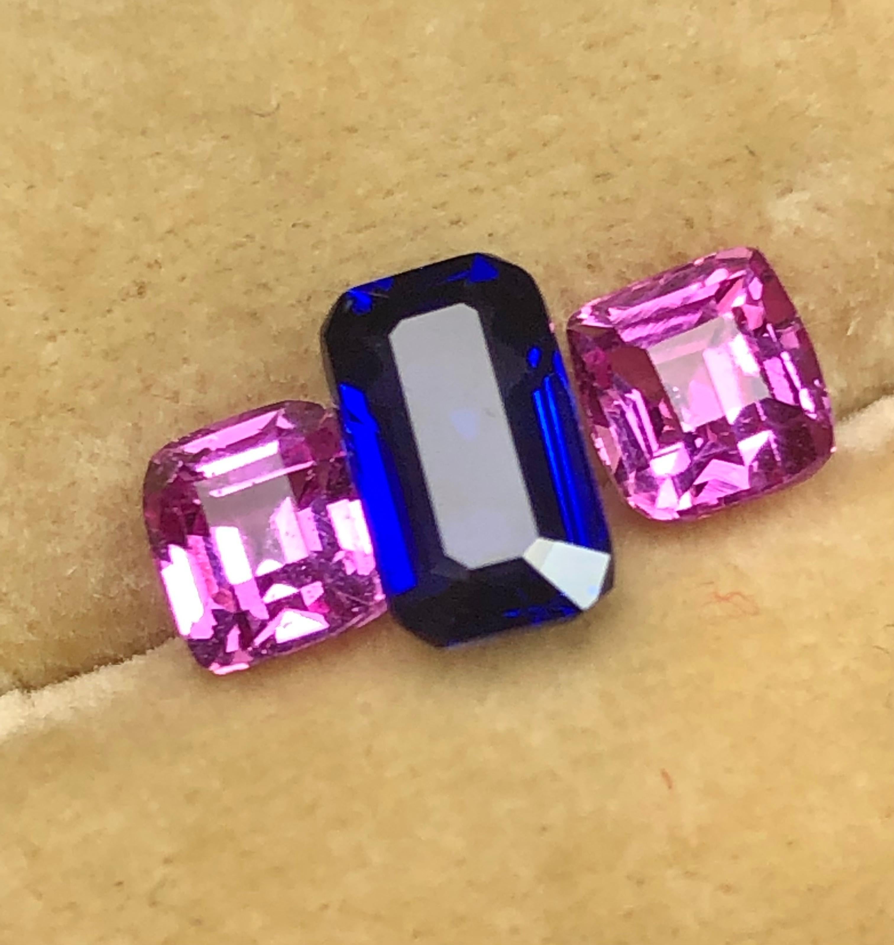 Saphirs de Ceylan bleu roi et rose vif de 2,90 carats en vente 2