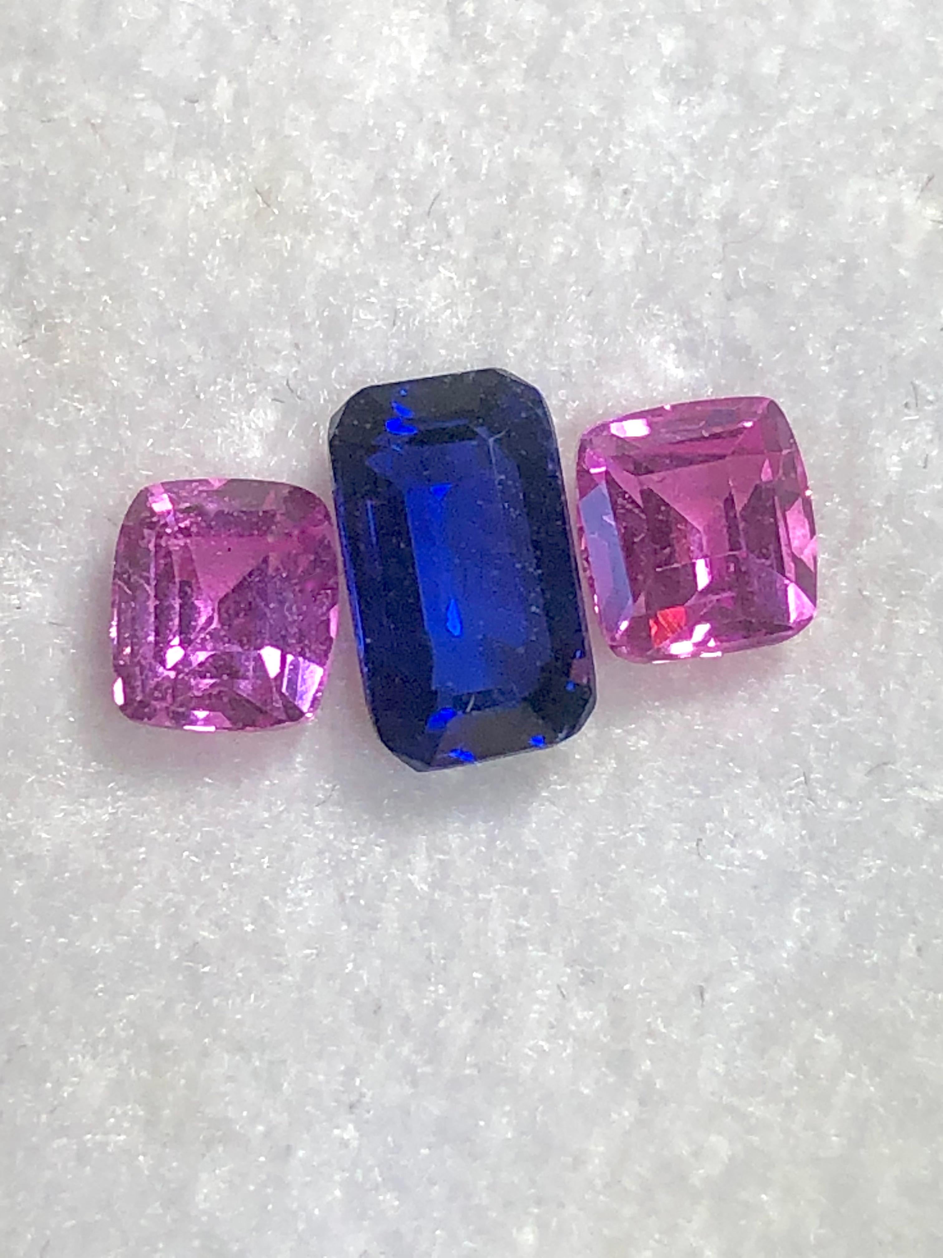 Saphirs de Ceylan bleu roi et rose vif de 2,90 carats en vente 3