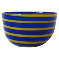 Royal Blue and Yellow Postmodern Art Glass Bowl, 1995