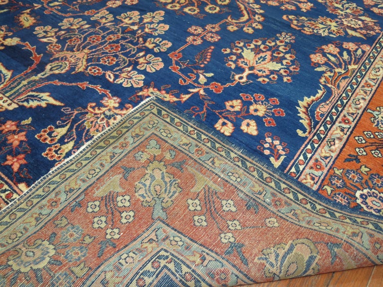 Royal Blue Antique Mohajeran Persian Sarouk Rug For Sale at 1stDibs