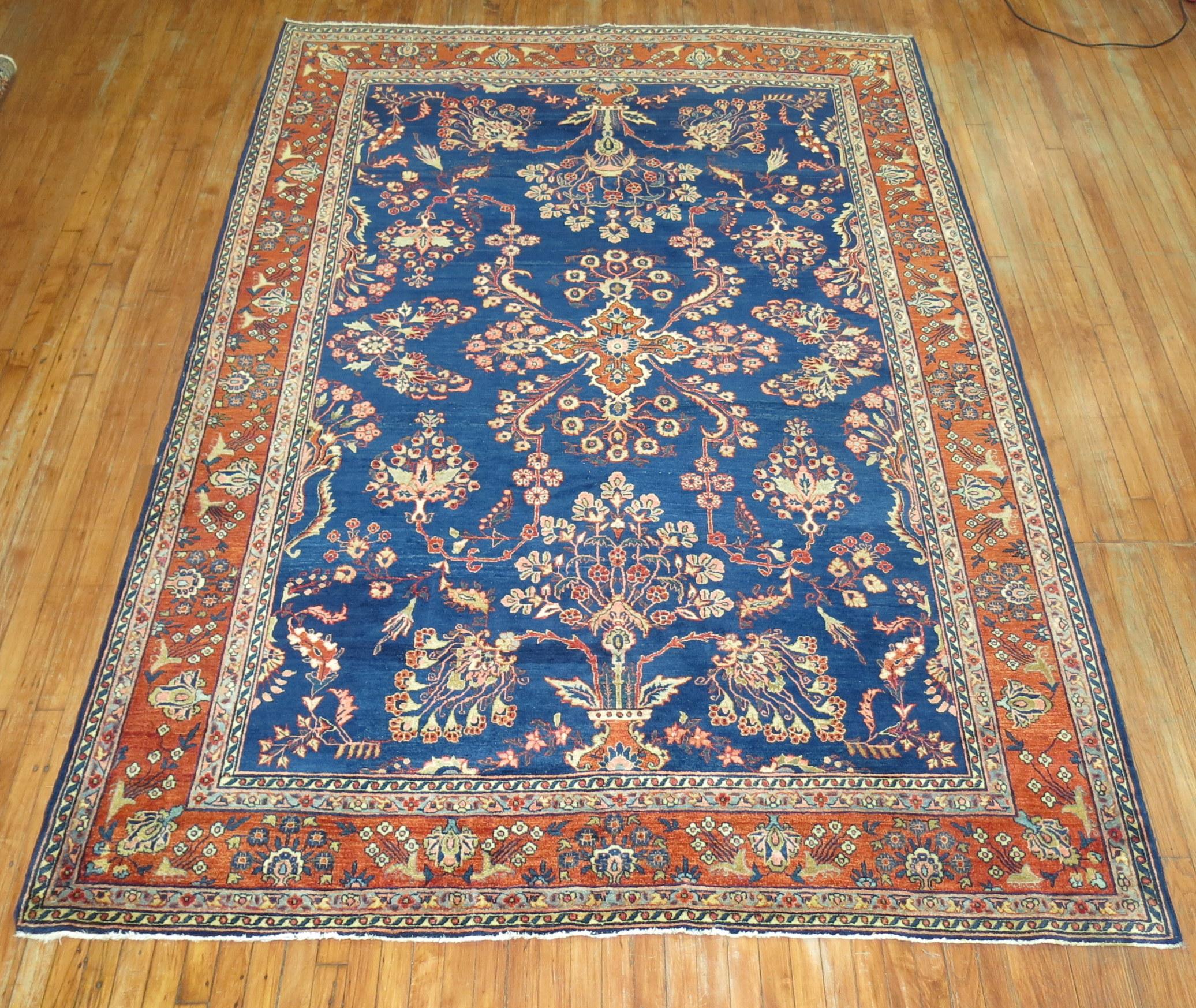 20th Century Royal Blue Antique Mohajeran Persian Sarouk Rug For Sale