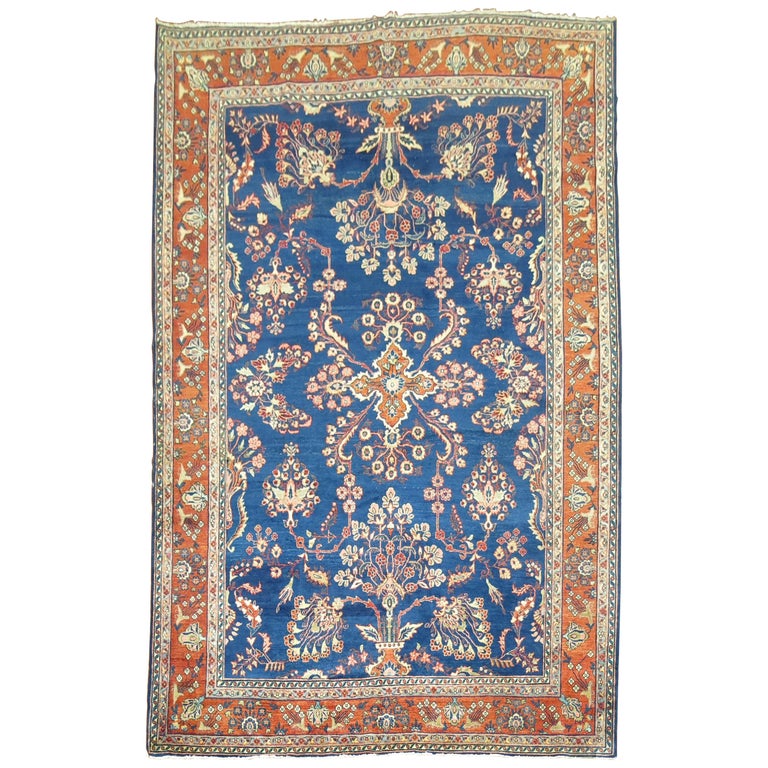 Royal Blue Antique Mohajeran Persian Sarouk Rug For Sale at 1stDibs