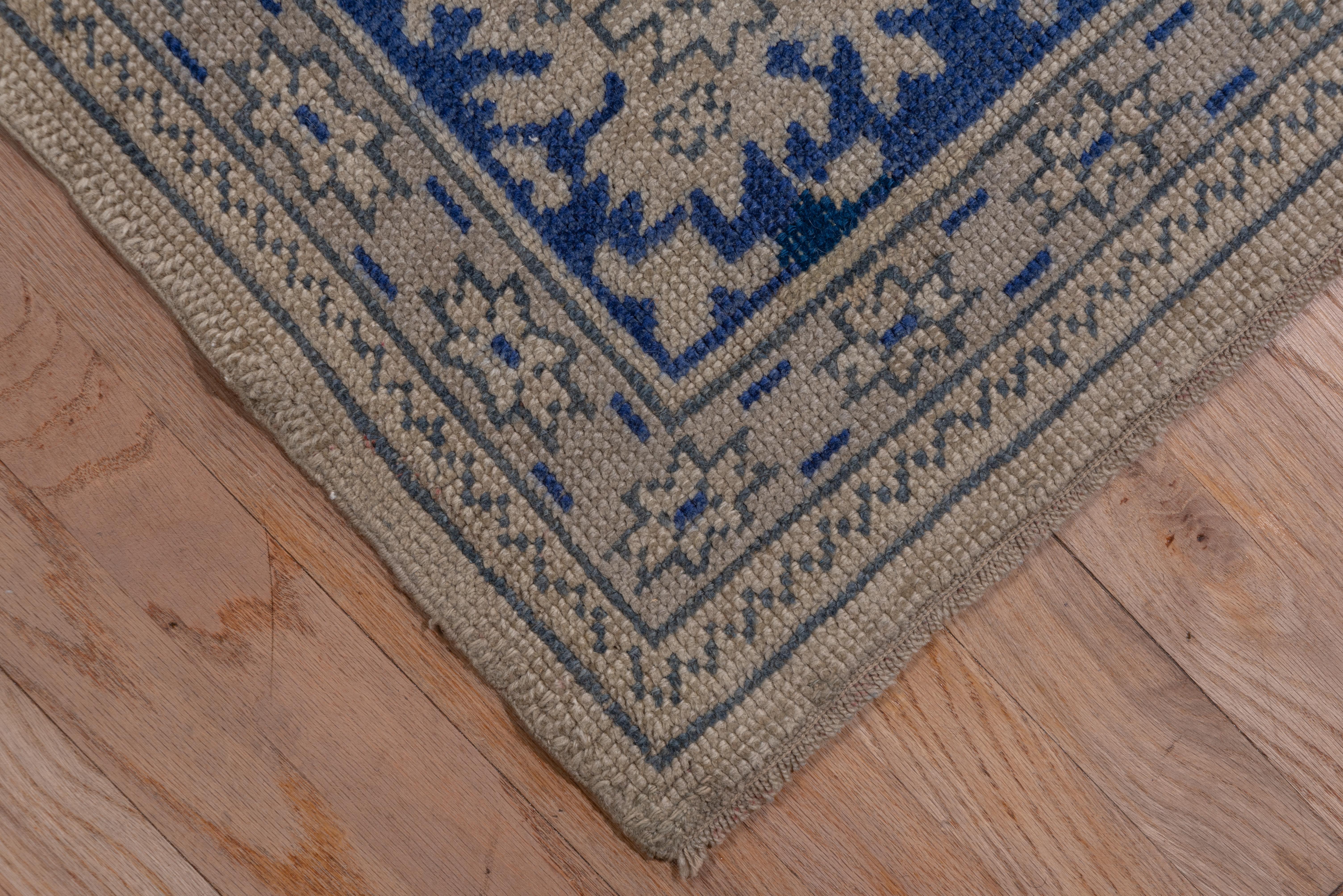 Turkish Royal Blue Bordered Antique Oushak Carpet For Sale