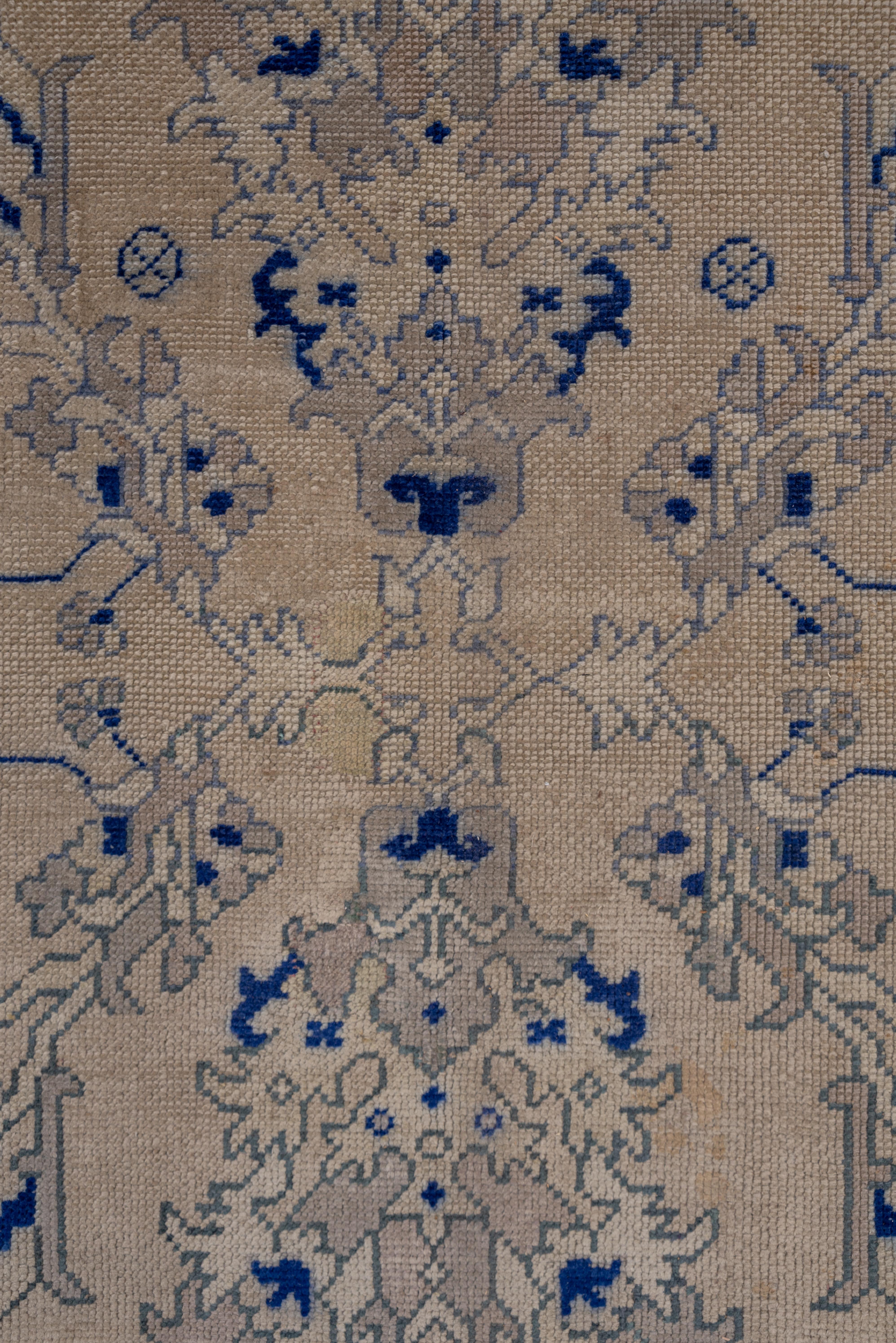 Royal Blue Bordered Antique Oushak Carpet In Excellent Condition For Sale In New York, NY