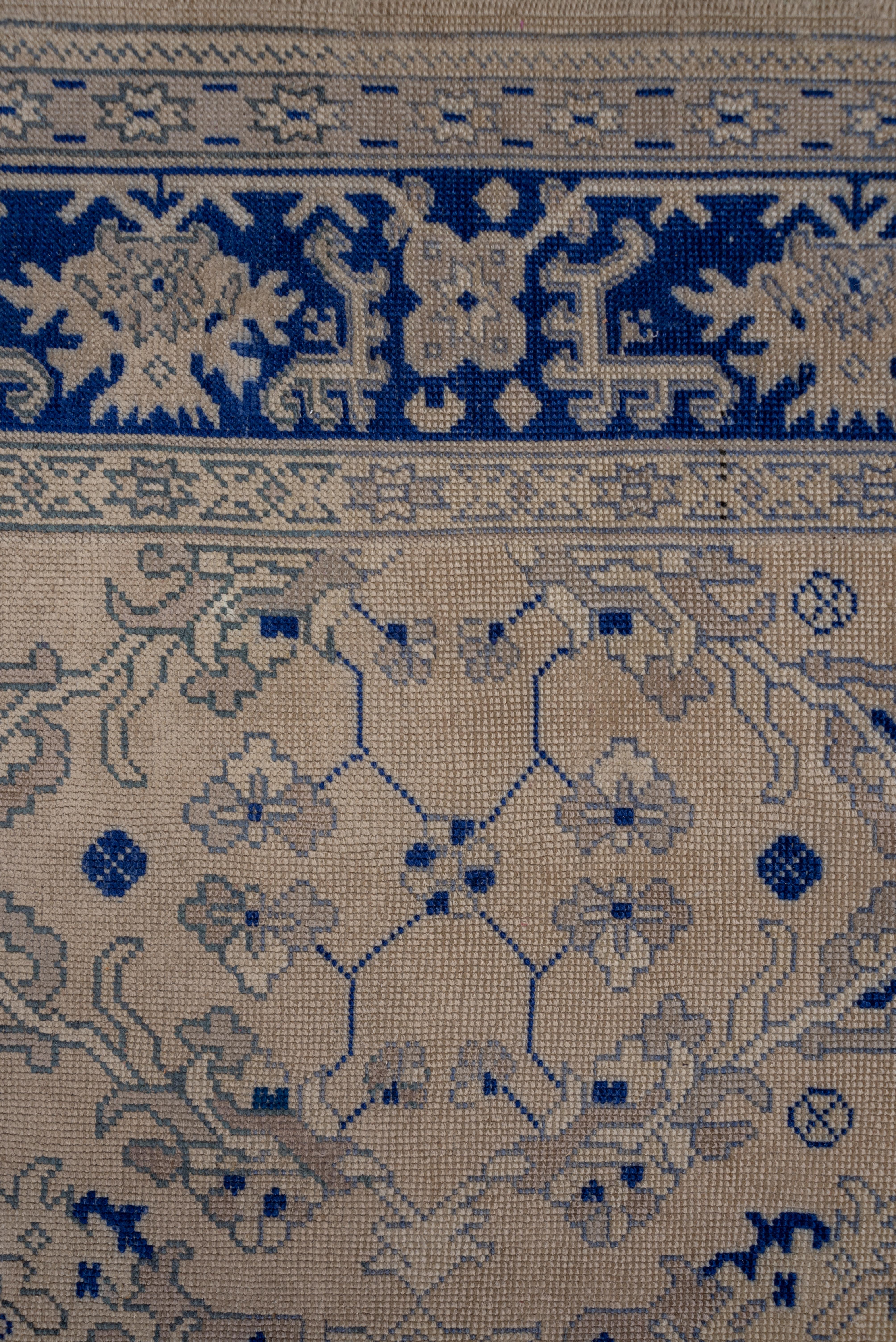 Wool Royal Blue Bordered Antique Oushak Carpet For Sale