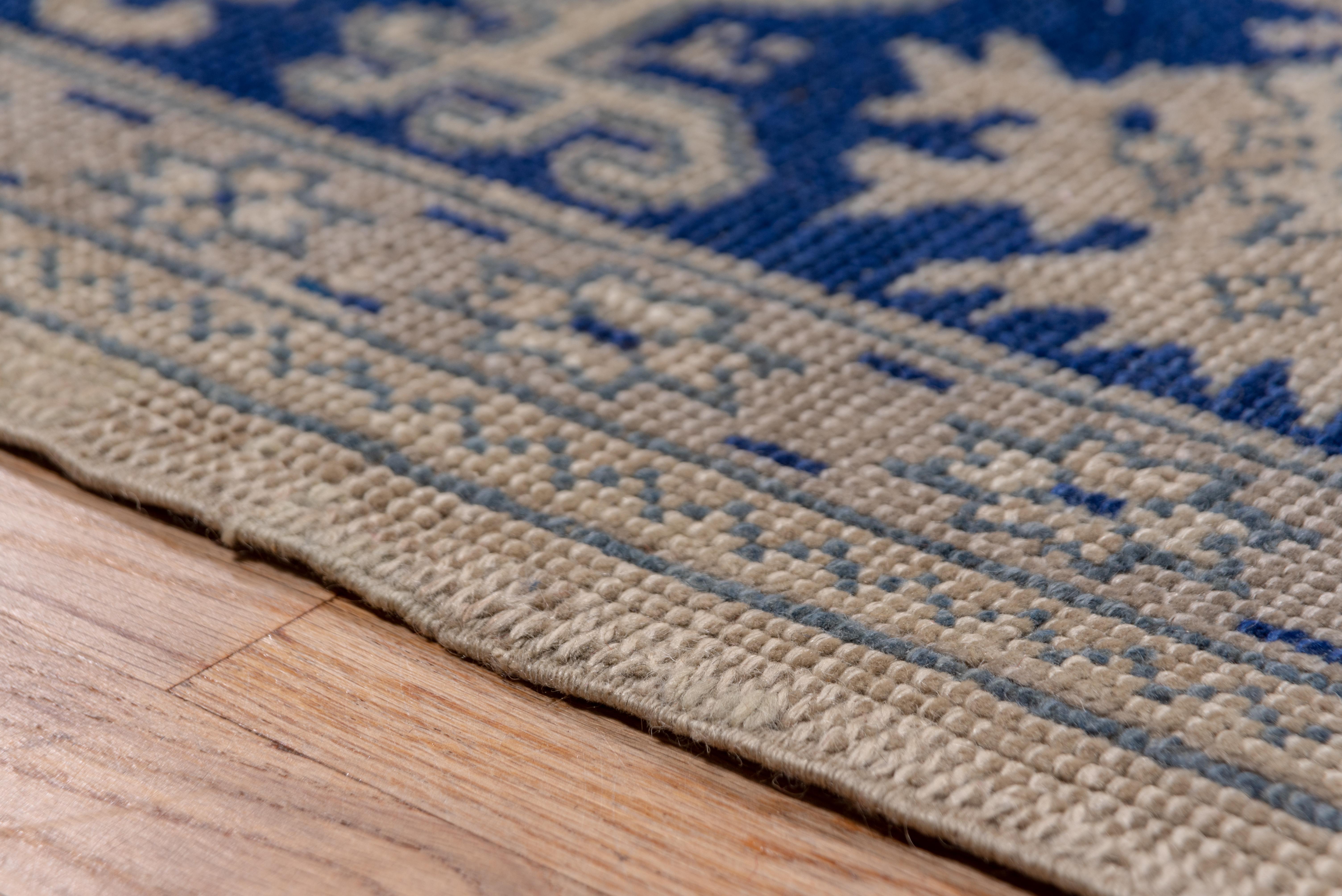 Royal Blue Bordered Antique Oushak Carpet For Sale 1