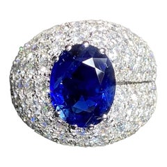 Royal Blue Ceylon Sapphire Diamond Cocktail Ring 19.2 Karat White Gold 2010s