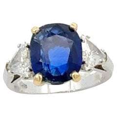 Royal Blue Ceylon Sapphire Ring 4.37 ct No Heat GRS Certified
