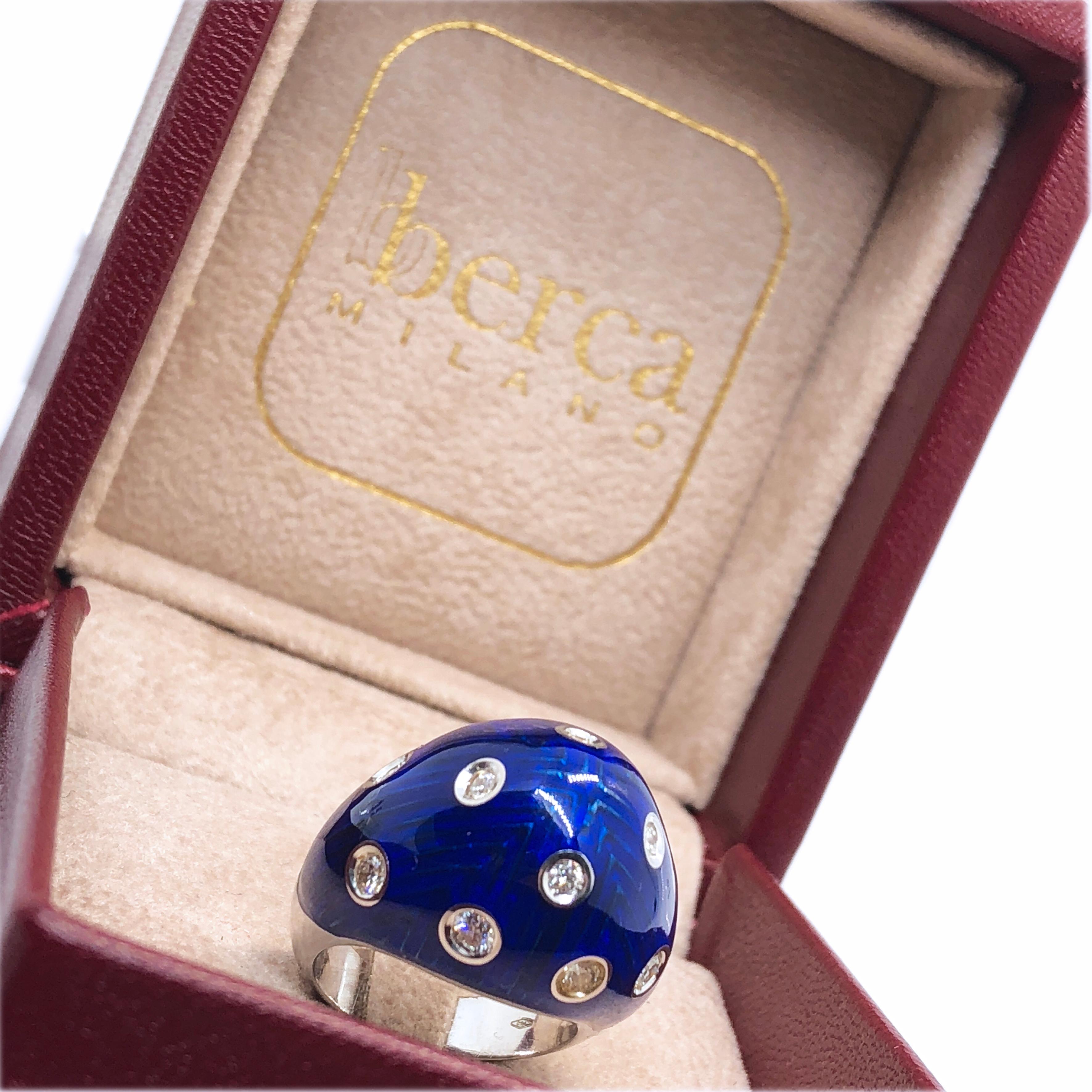 Berca 1950 Royal Blue Hand Enameled Egg Shaped White Diamond Cocktail Dome Ring For Sale 12