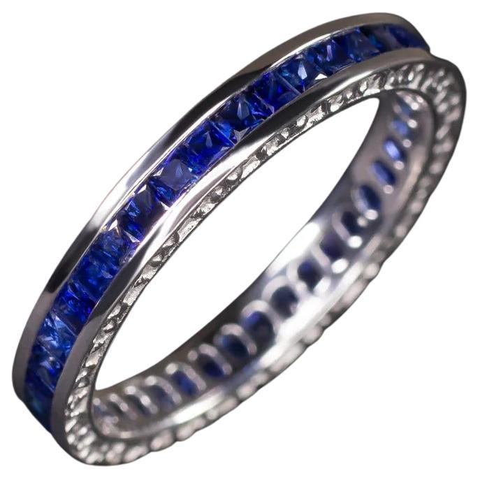 Royal Blue Channel Sapphire Eternity Band Ring For Sale