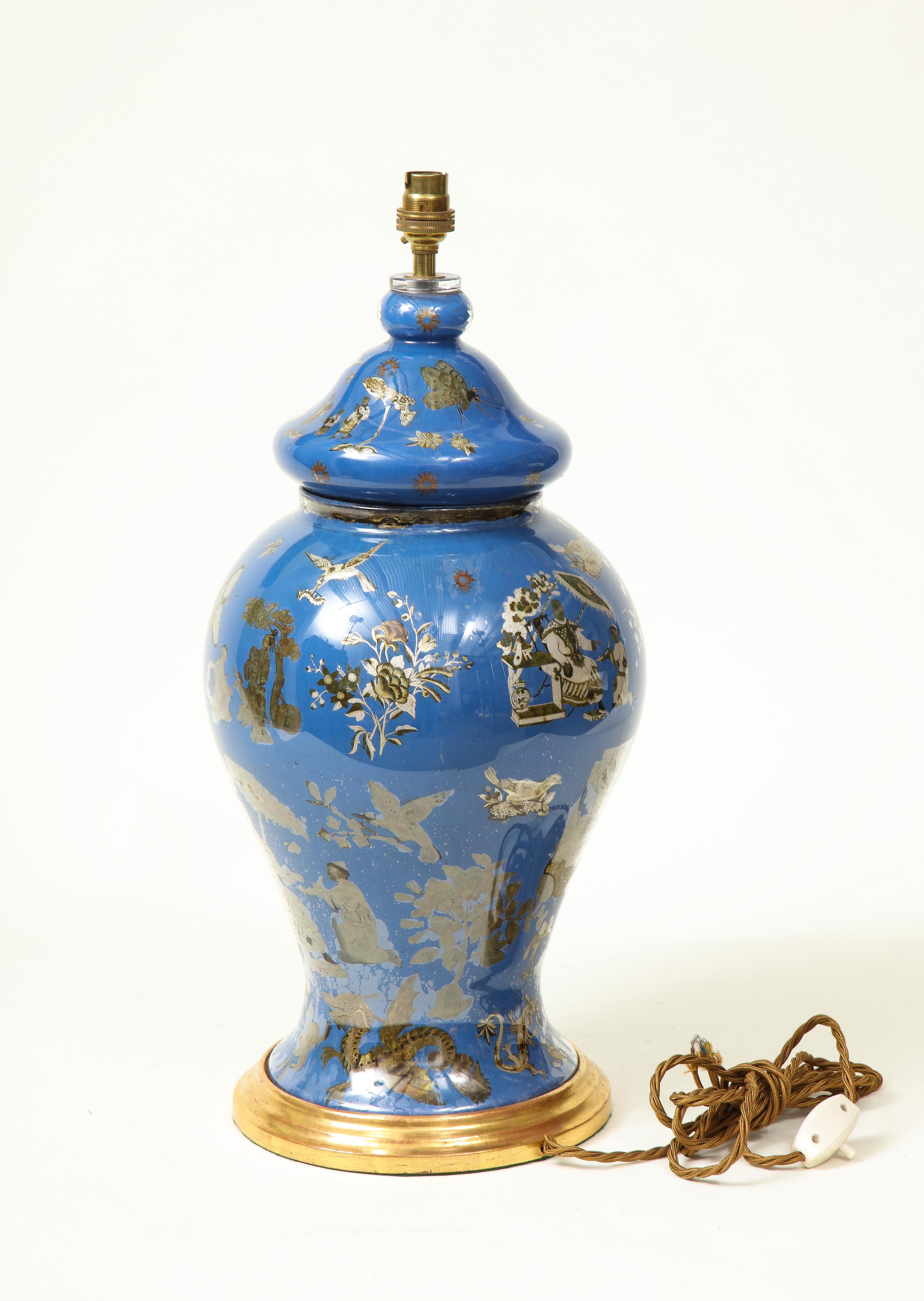 Royal Blue Chinoiserie Decalcomania Lamp For Sale 5