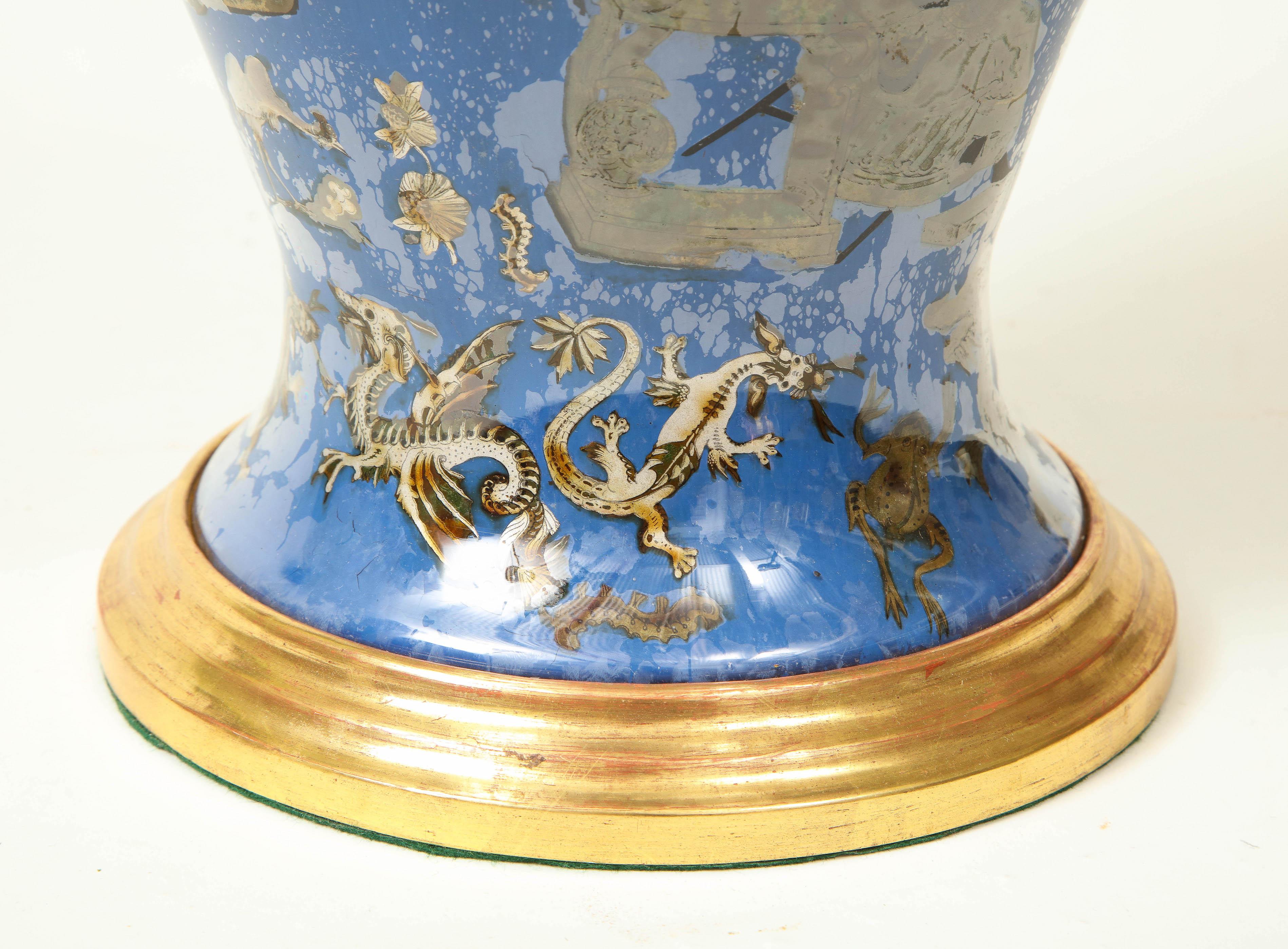 Lampe Decalcomania bleu royal style chinoiseries en vente 1