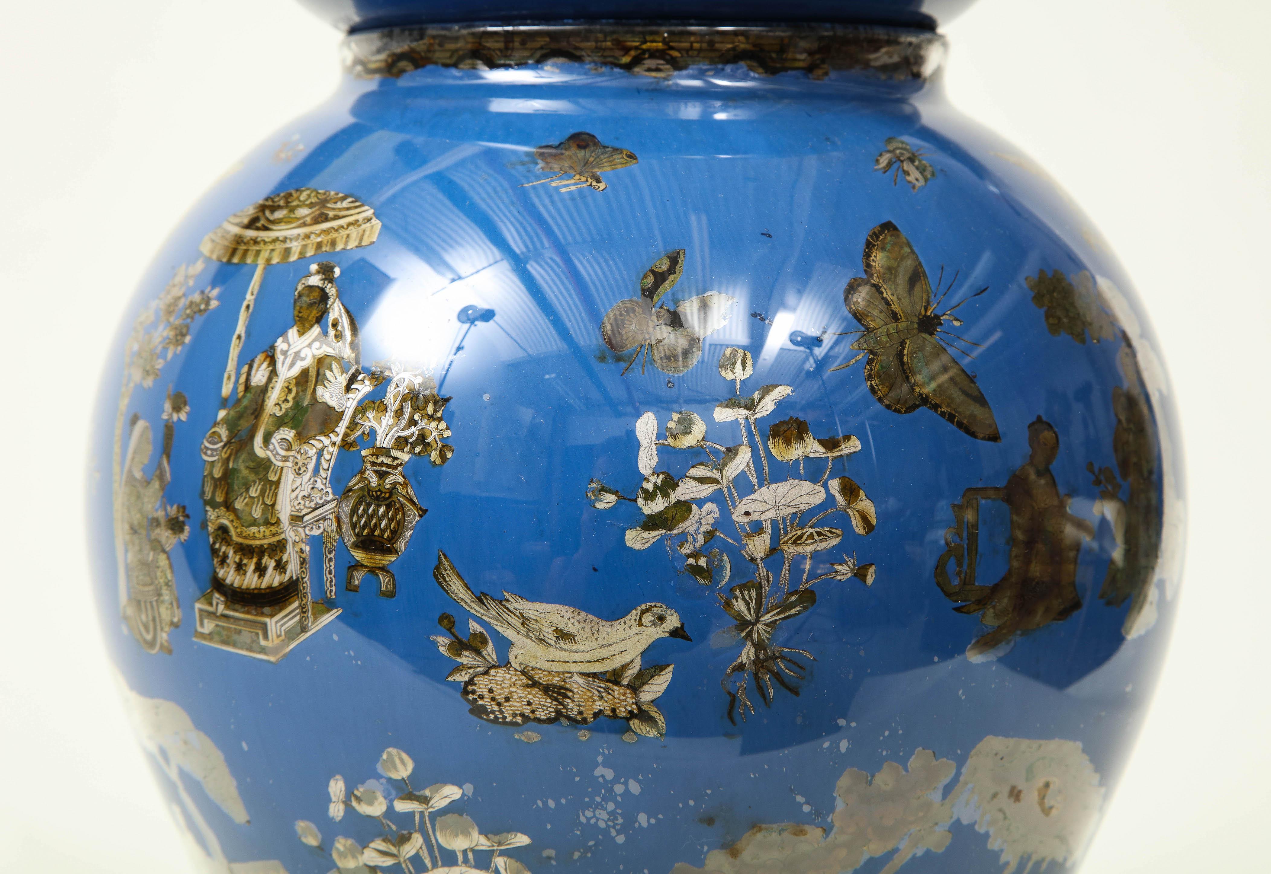 Royal Blue Chinoiserie Decalcomania Lamp For Sale 3
