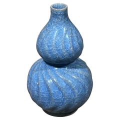 Royal Blue Crackle Glaze Ribbed Gourd Shape Vase, China, Contemporary