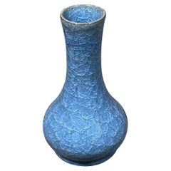 Royal Blue Crackle Glaze Smooth Funnel Neck Shape Vase, China, Contemporary