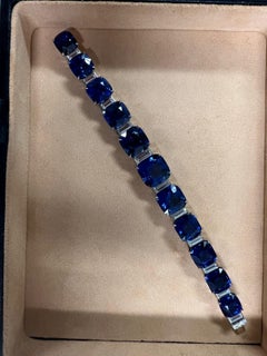 Royal Blue Cushion Sapphire & Diamond Platinum Bracelet, GRS Certified