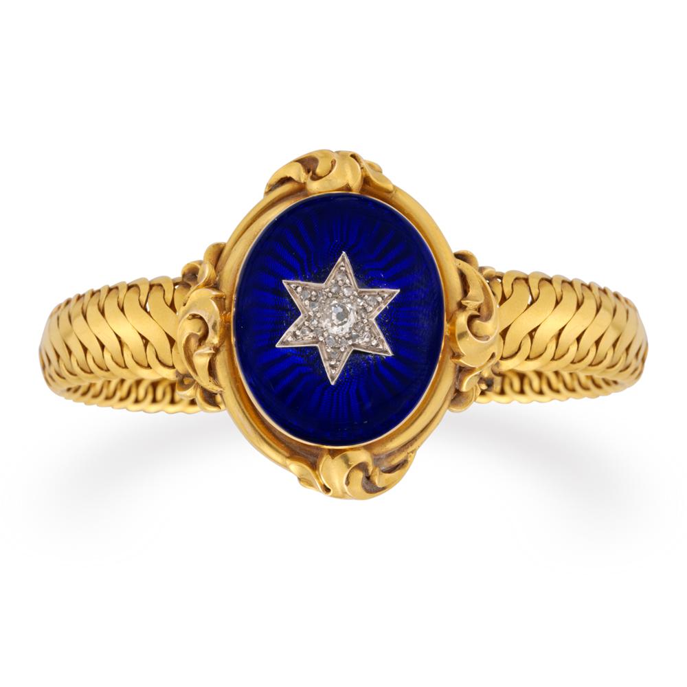 Victorian Royal Blue Enamel and Diamond Bracelet For Sale