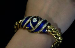 Royal Blue Enamel Diamond Gold Antique Bracelet c. 1860