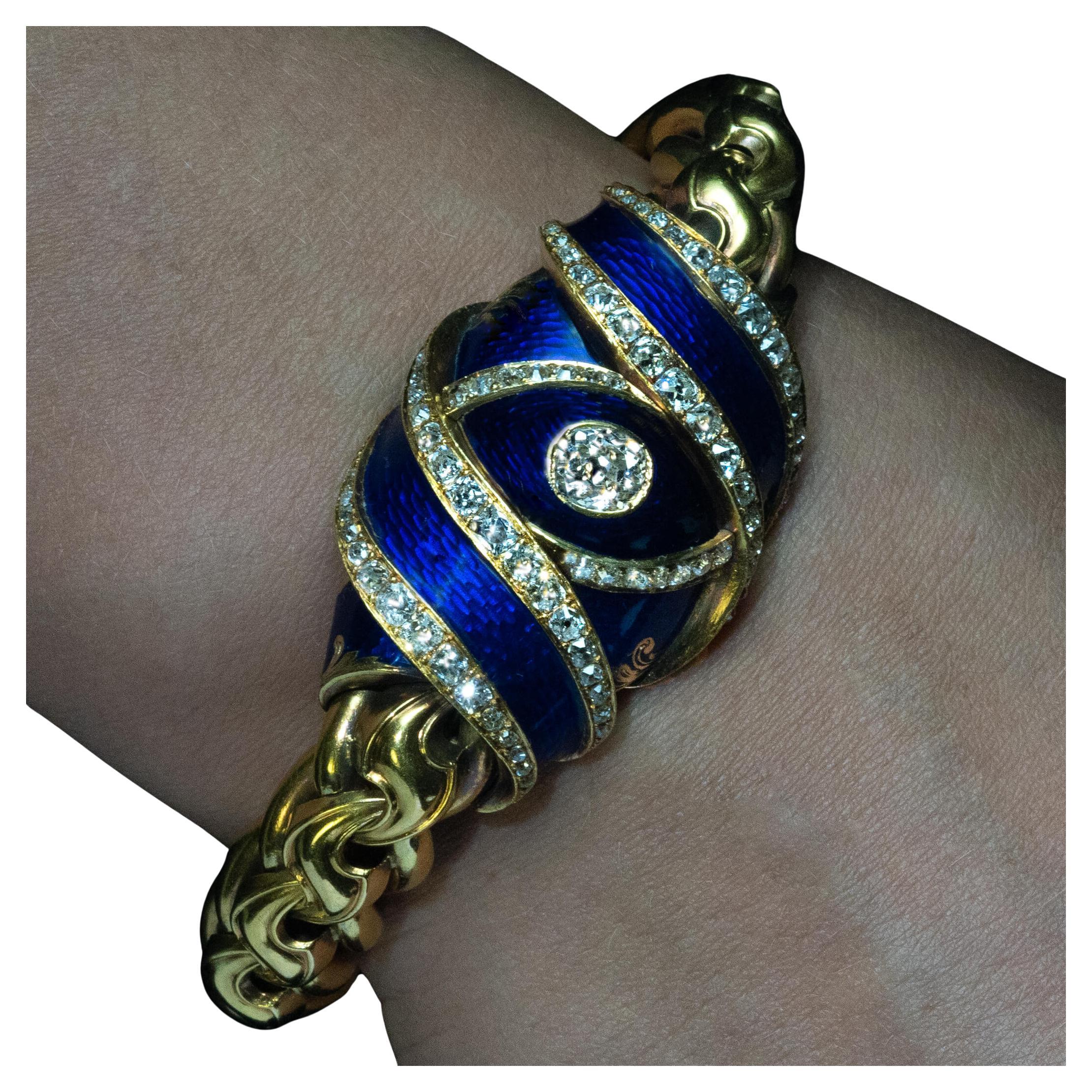 The Royal Blue Enamel Diamond Gold Antique Bracelet c. 1860
