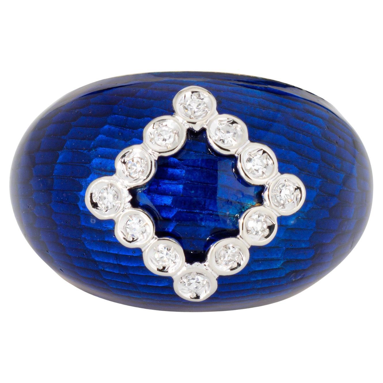 Royal Blue Emaille Dome Ring Diamant Vintage Sz 5 18k Gelbgold Feiner Schmuck
