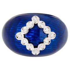 Royal Blue Enamel Dome Ring Diamond Vintage Sz 5 18k Yellow Gold Fine Jewelry